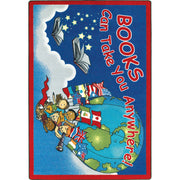Books Can Take You Anywhere 5'4" x 7'8" area rug in color Sky Blue