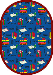 Bookworm 10'9" x 13'2" Oval area rug in color Blue