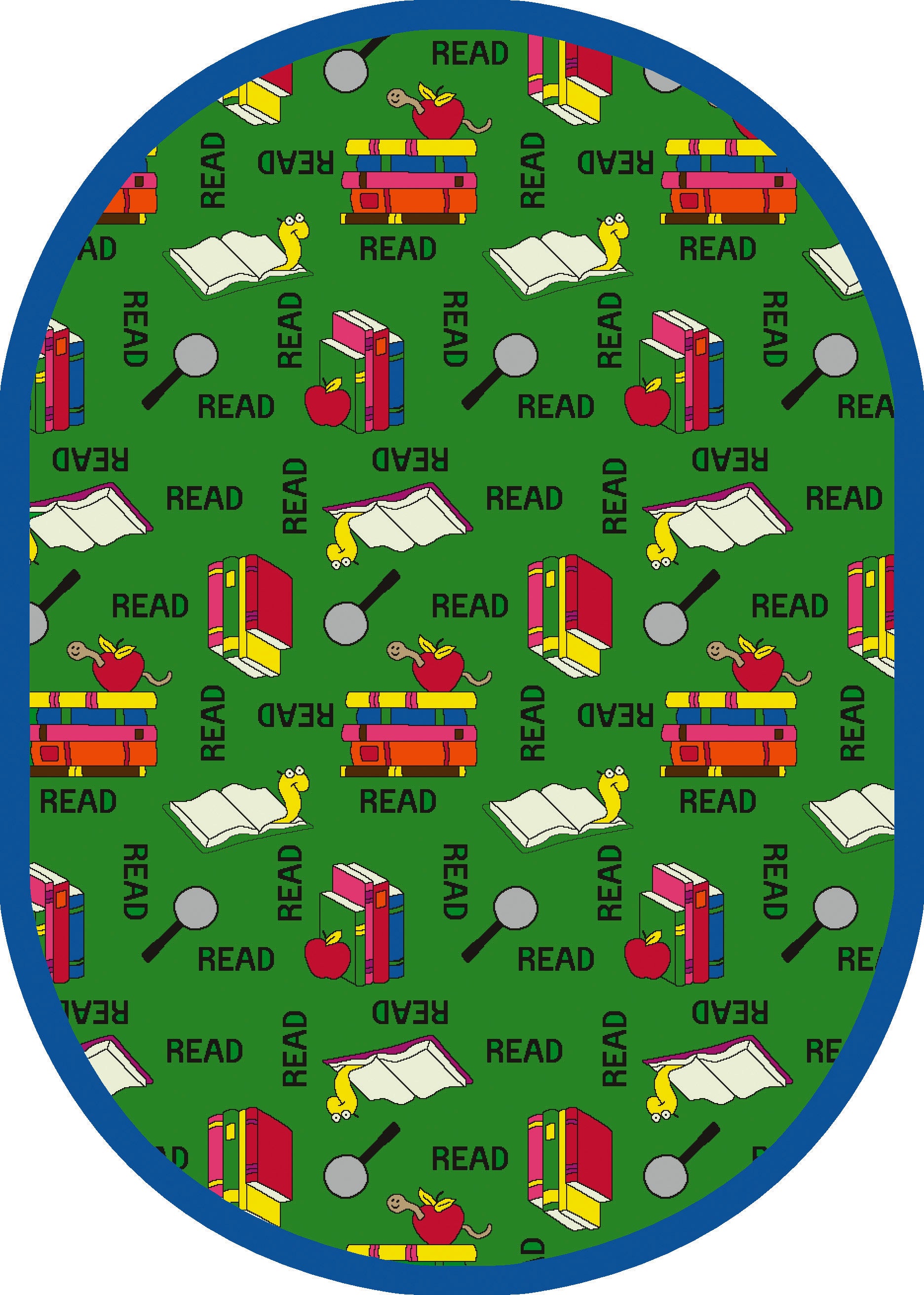 Bookworm 5'4" x 7'8" Oval area rug in color Green