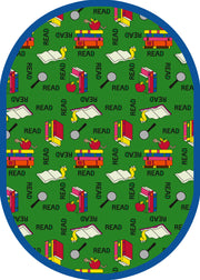 Bookworm 7'8" x 10'9" Oval area rug in color Green