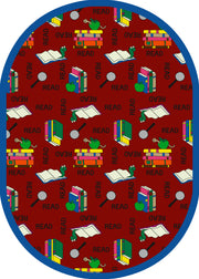 Bookworm 5'4" x 7'8" Oval area rug in color Red