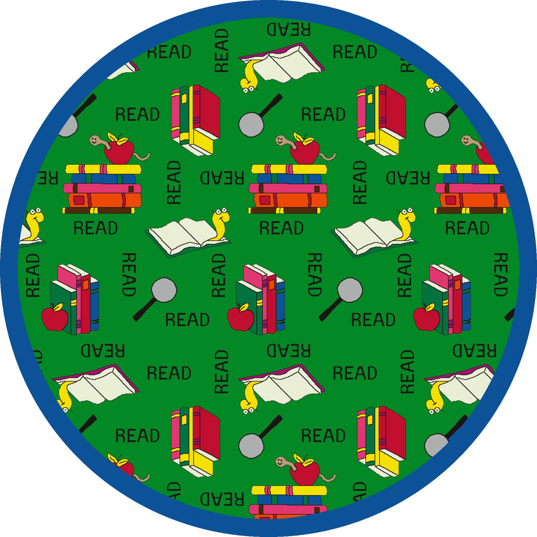 Bookworm 7'7" Round area rug in color Green