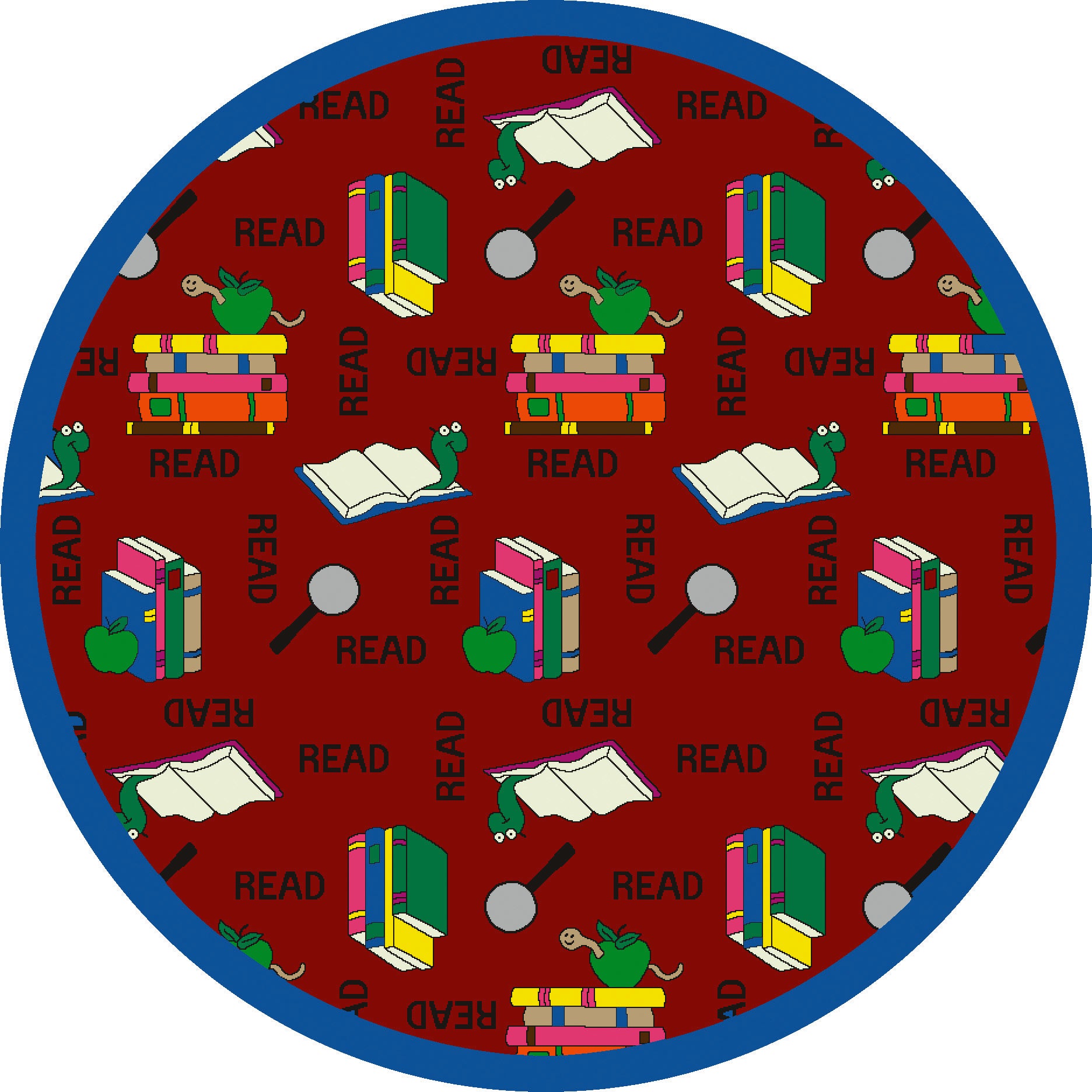 Bookworm 7'7" Round area rug in color Red