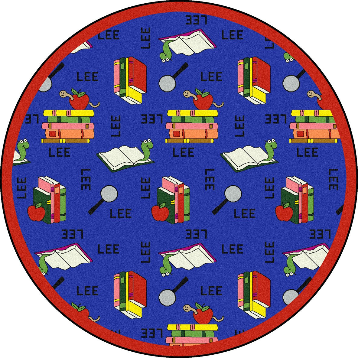 Bookworm (Spanish) 7'7" Round area rug in color Blue