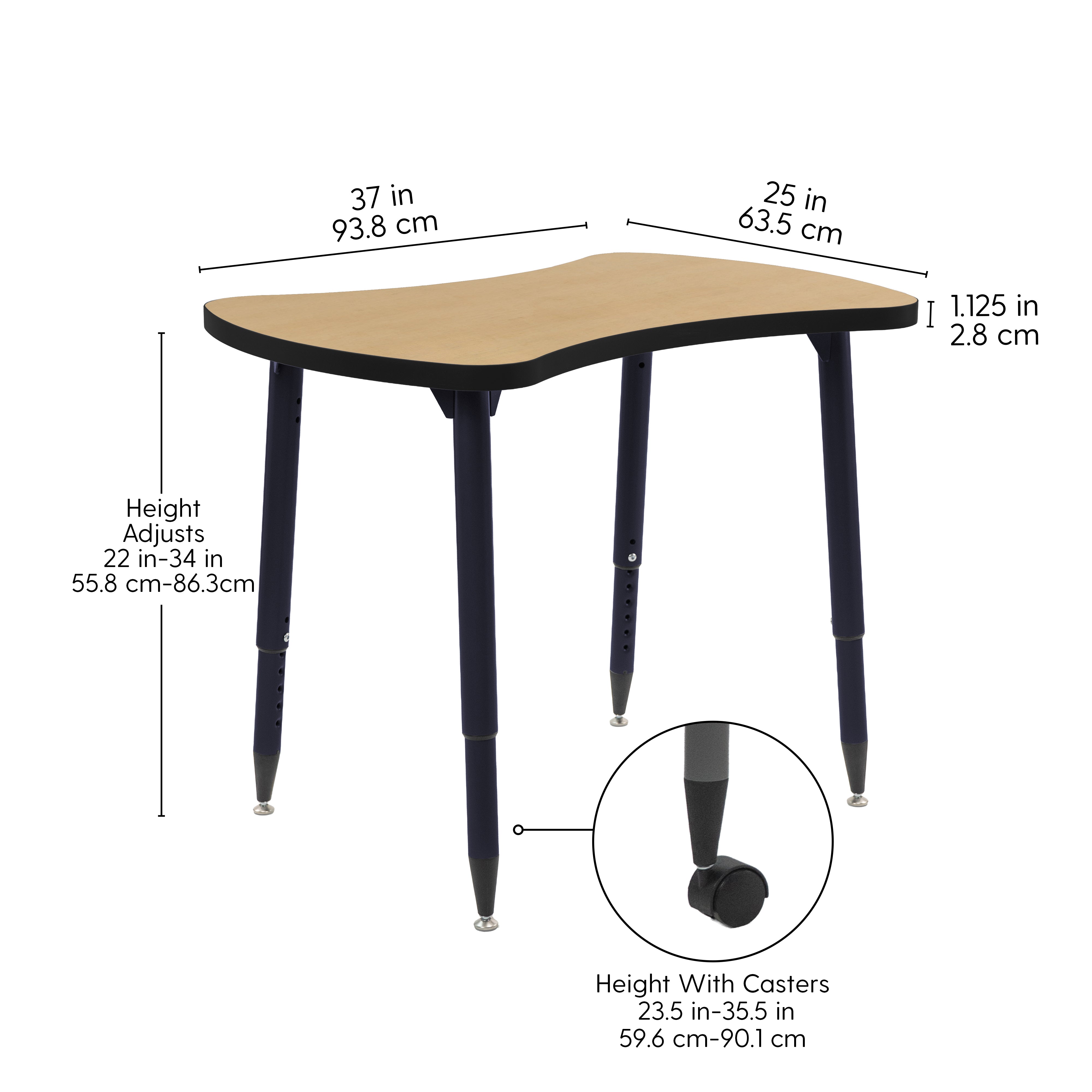 Adapte 25" x 37" Bowtie Thermofused Activity Table with Adjustable Tapered Legs - Maple/Black