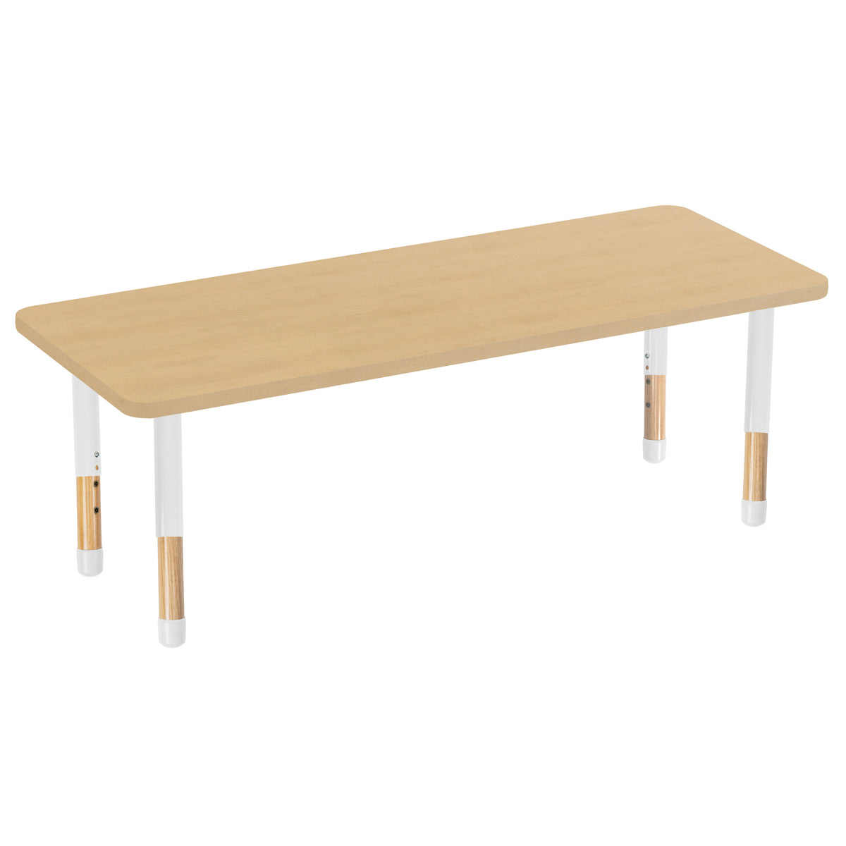 24" x 60" Rectangle Thermofused Activity Table with Adjustable Chunky Wood Legs - Maple Grain/White/Natural