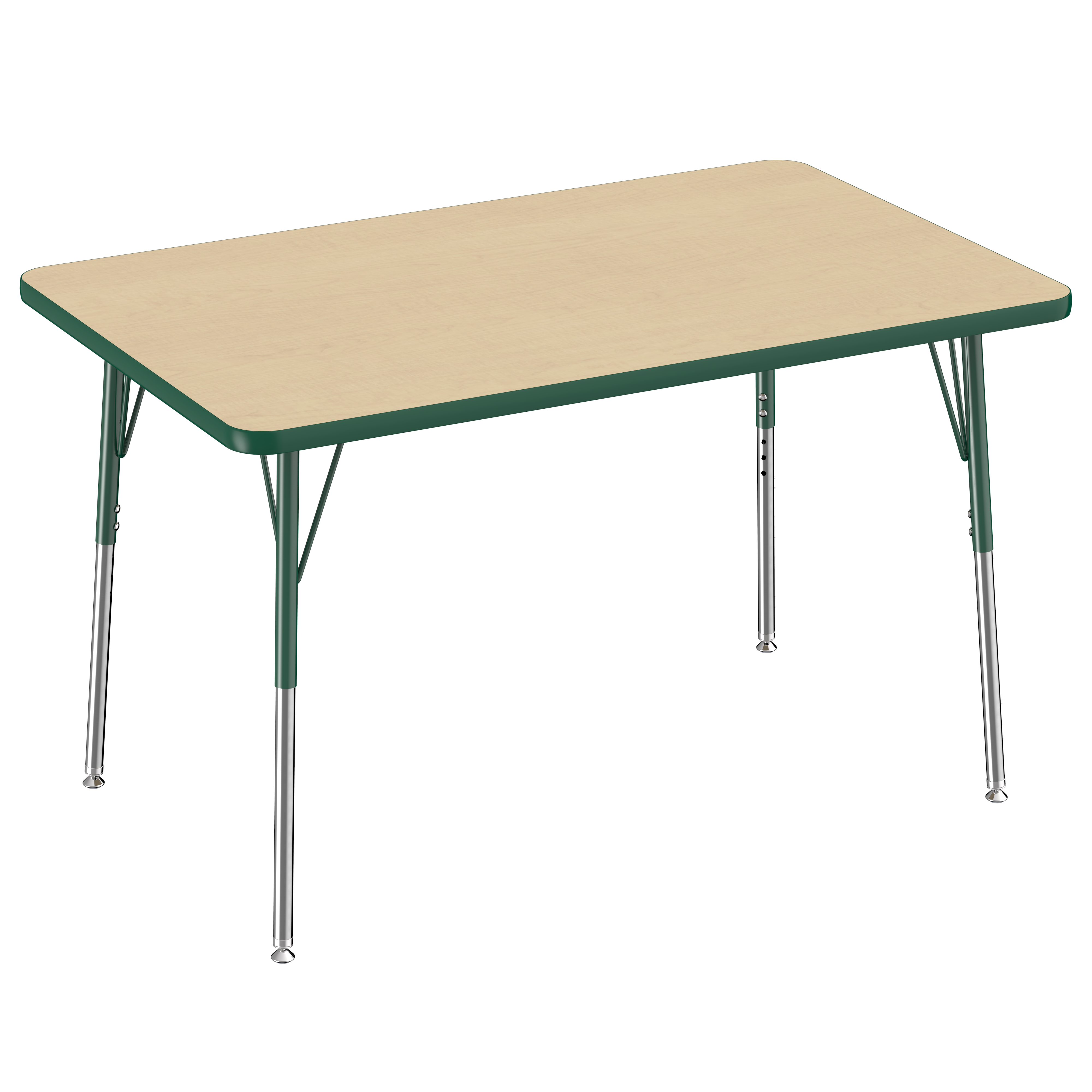 30" x 48" Rectangle T-Molding Activity Table with Adjustable Standard Swivel Glide Legs - Maple/Green