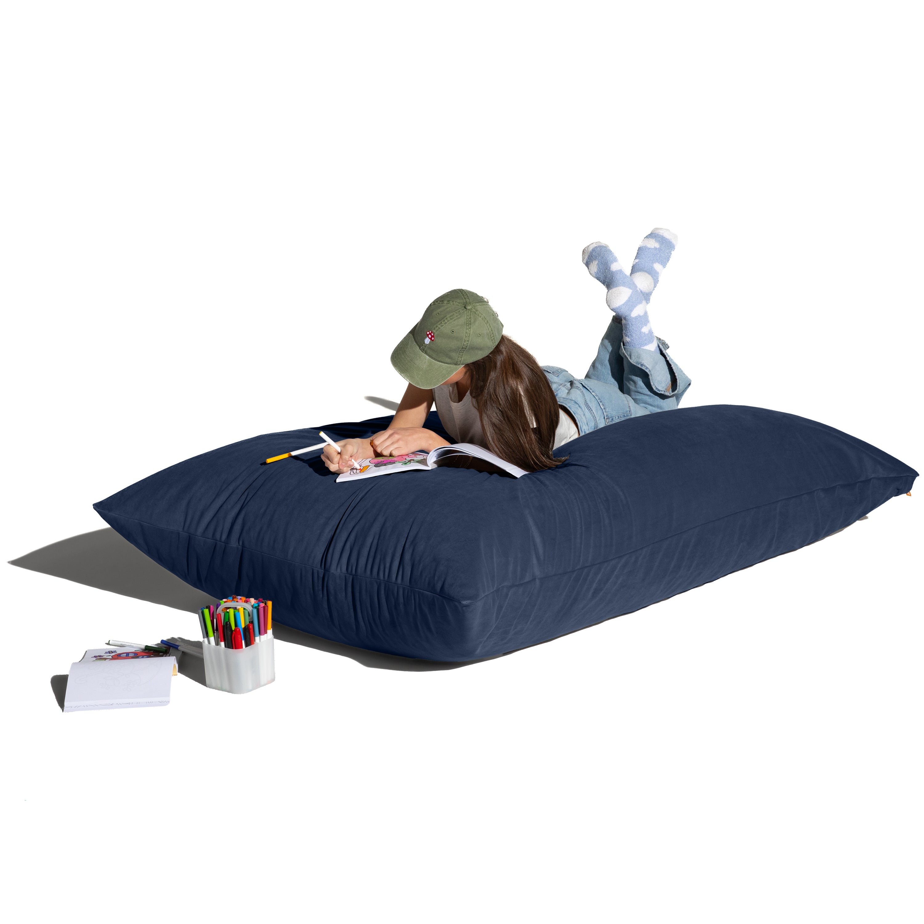 Jaxx Pillow Saxx 5.5-Foot Décor Bean Bag Giant Floor Pillow Lounge, Lush Velvet Navy Blue