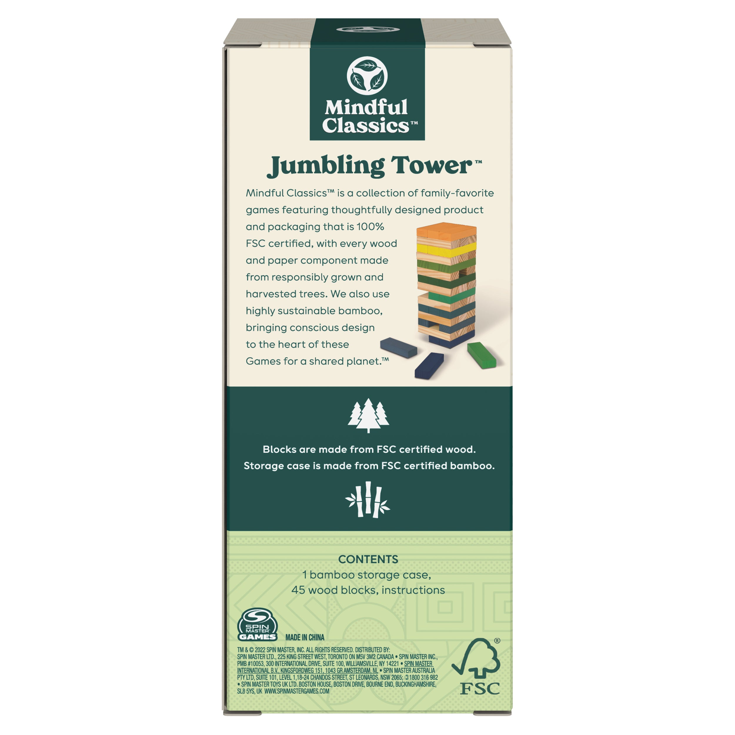 Mindful Classics, Jumbling Tower Sustainable Wooden Blocks Tumbling Toppling Bamboo Wood Party Stacking Game, for Adults and Kids Ages 8 and up
