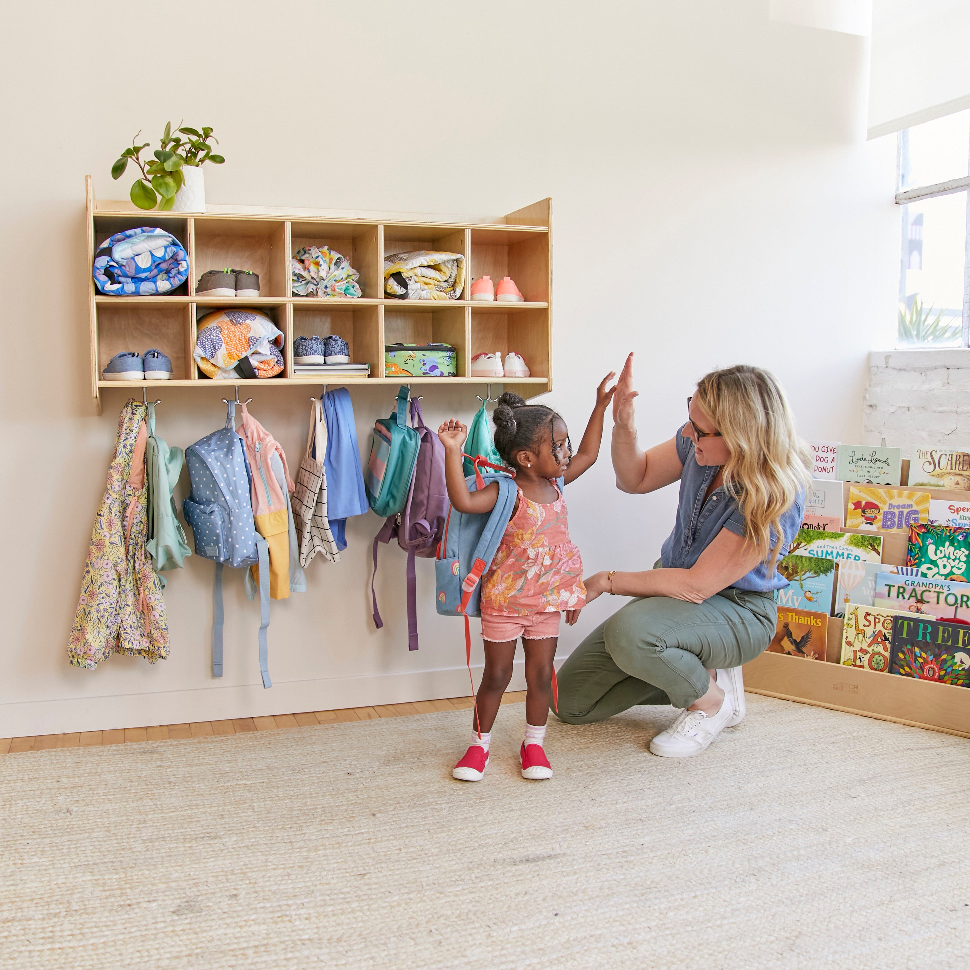 10-Section Hanging Coat Locker and Shelf - Natural