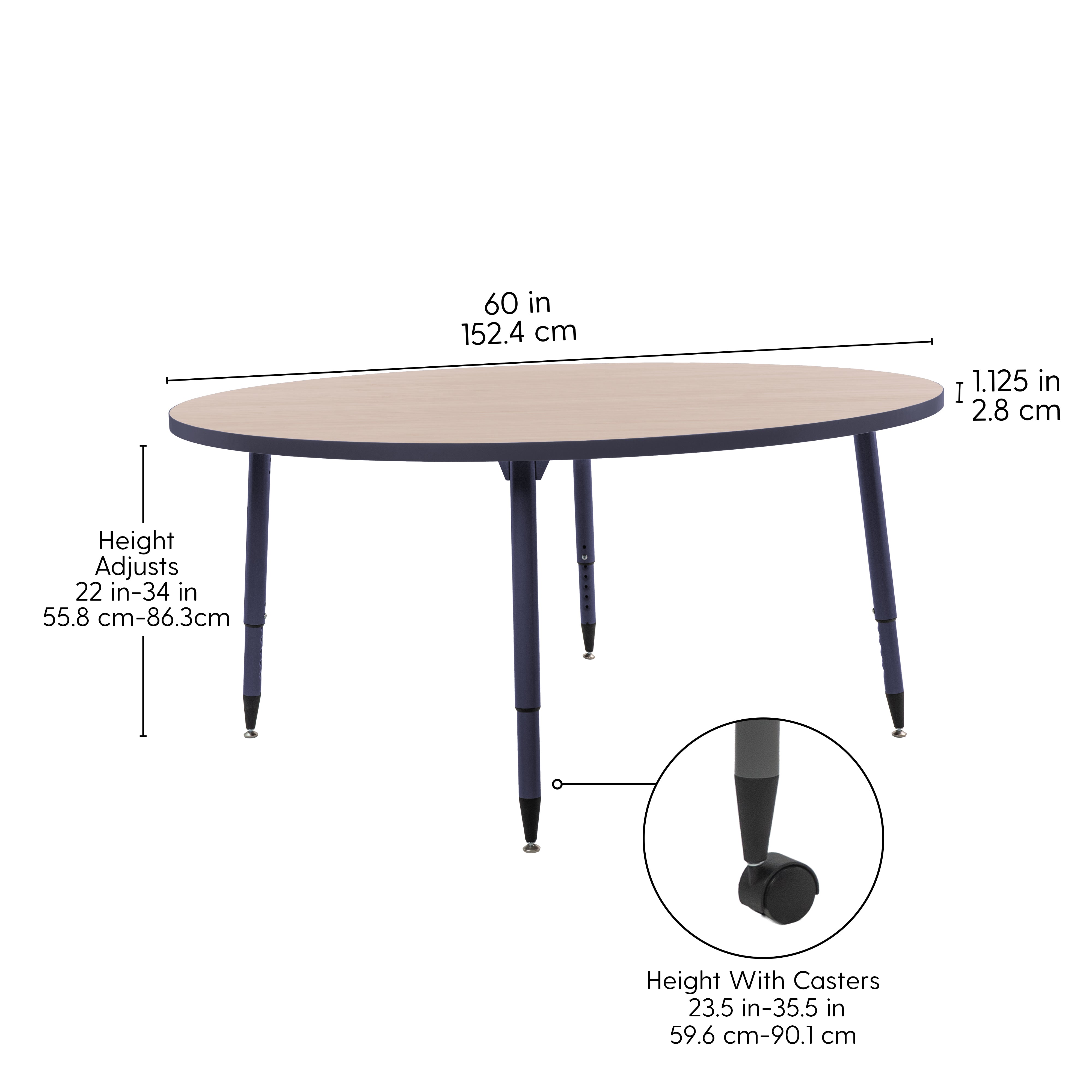 Adapte 60" Round Thermofused Activity Table with Adjustable Tapered Legs - Asian Sand/Navy