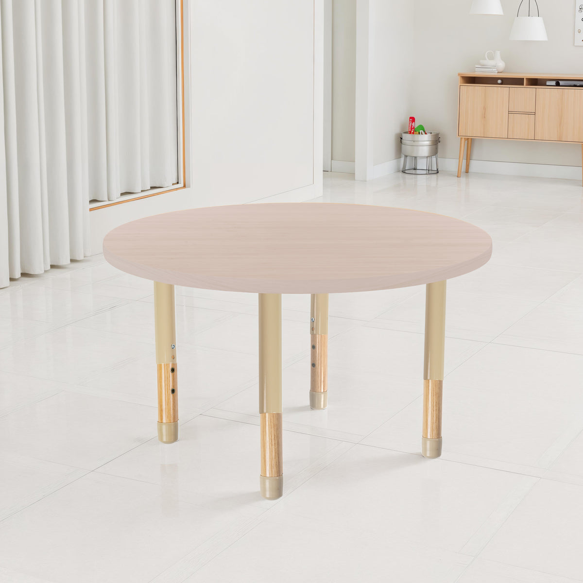 36" x 36" Round Thermofused Activity Table with Adjustable Chunky Wood Legs - Asian Sand/Sand/Natural