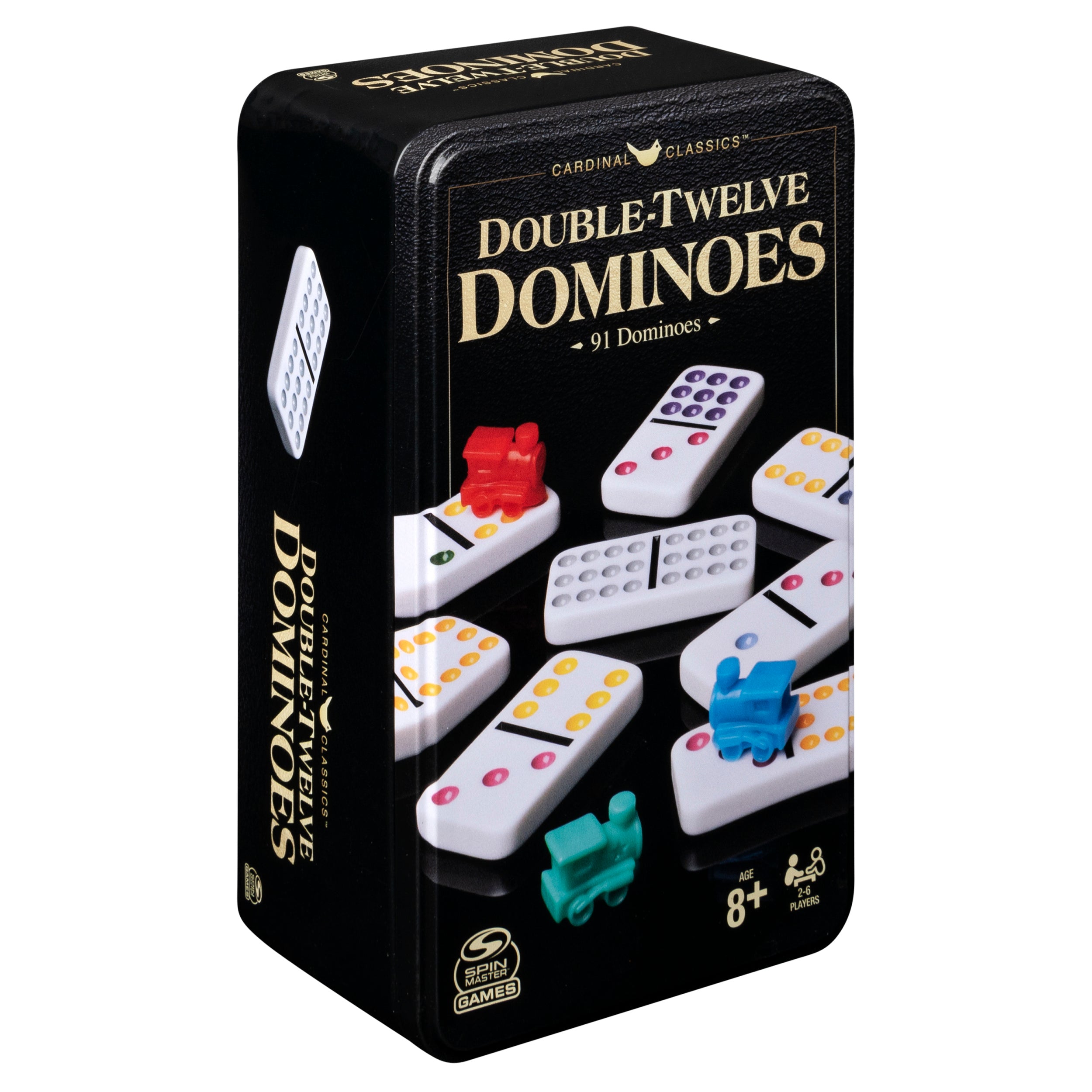 Spin Master Games, Cardinal Classics Double 12 Dominoes Set in Storage Tin, Family Board Games, 2-6 Players, for Ages 8 & Up