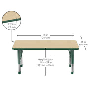 24" x 48" Rectangle T-Molding Activity Table with Adjustable Chunky Legs - Maple/Green