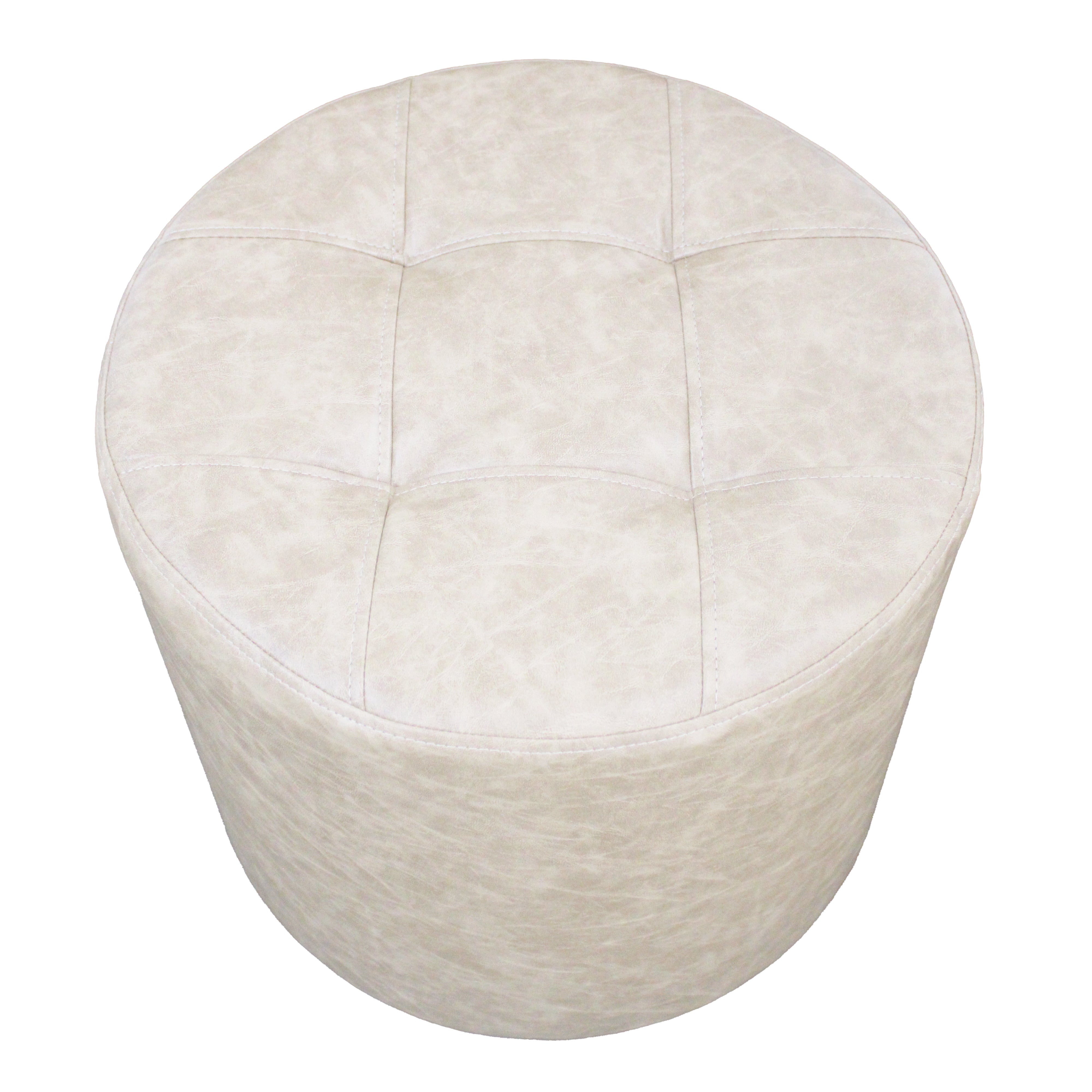 Rustic Tufted Round Ottoman 16" Height - Almond