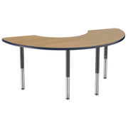 36" x 72" Half Moon T-Molding Activity Table with Adjustable Super Legs - Pasadena Oak/Navy/Black