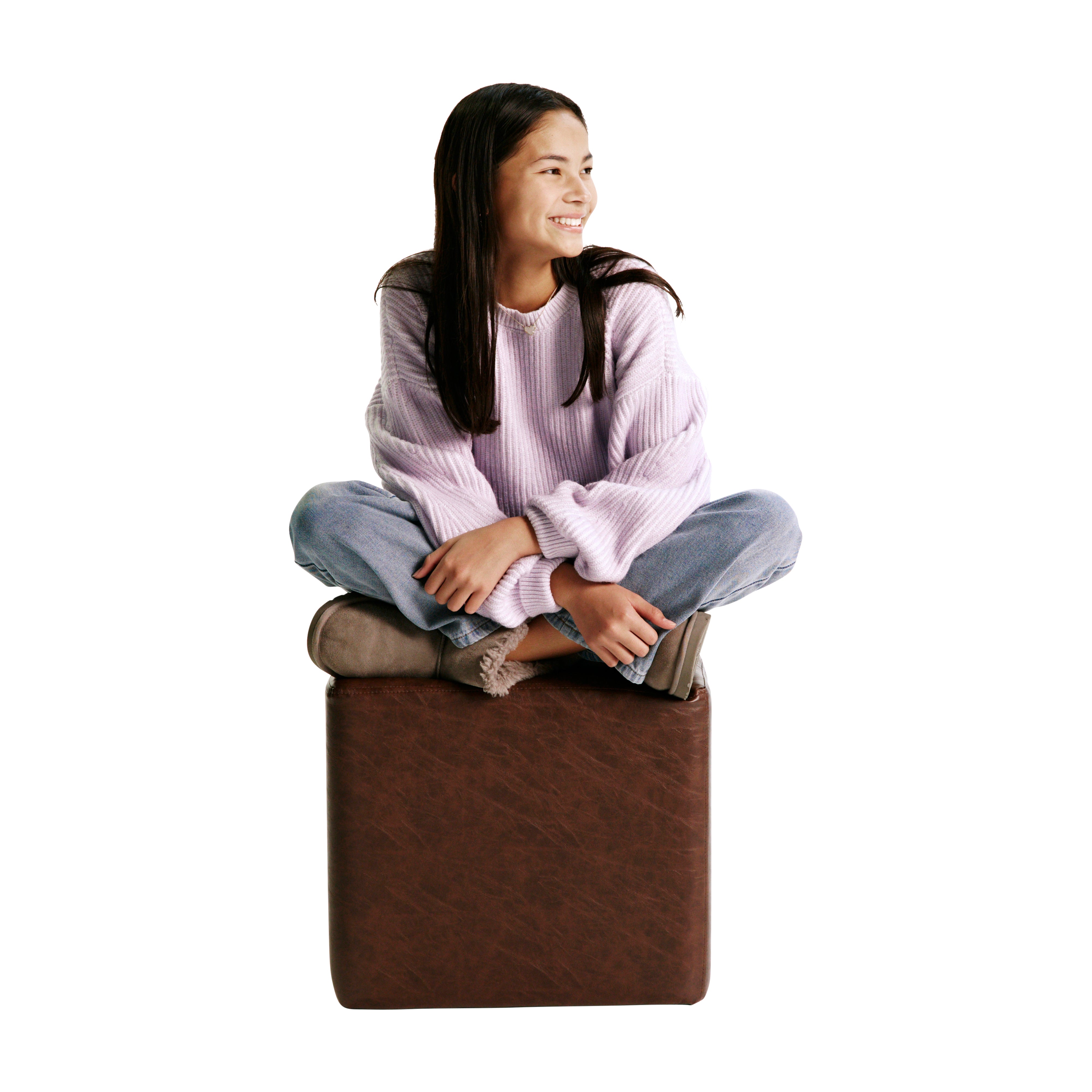 Rustic Tufted Square Ottoman 16" Height - Walnut