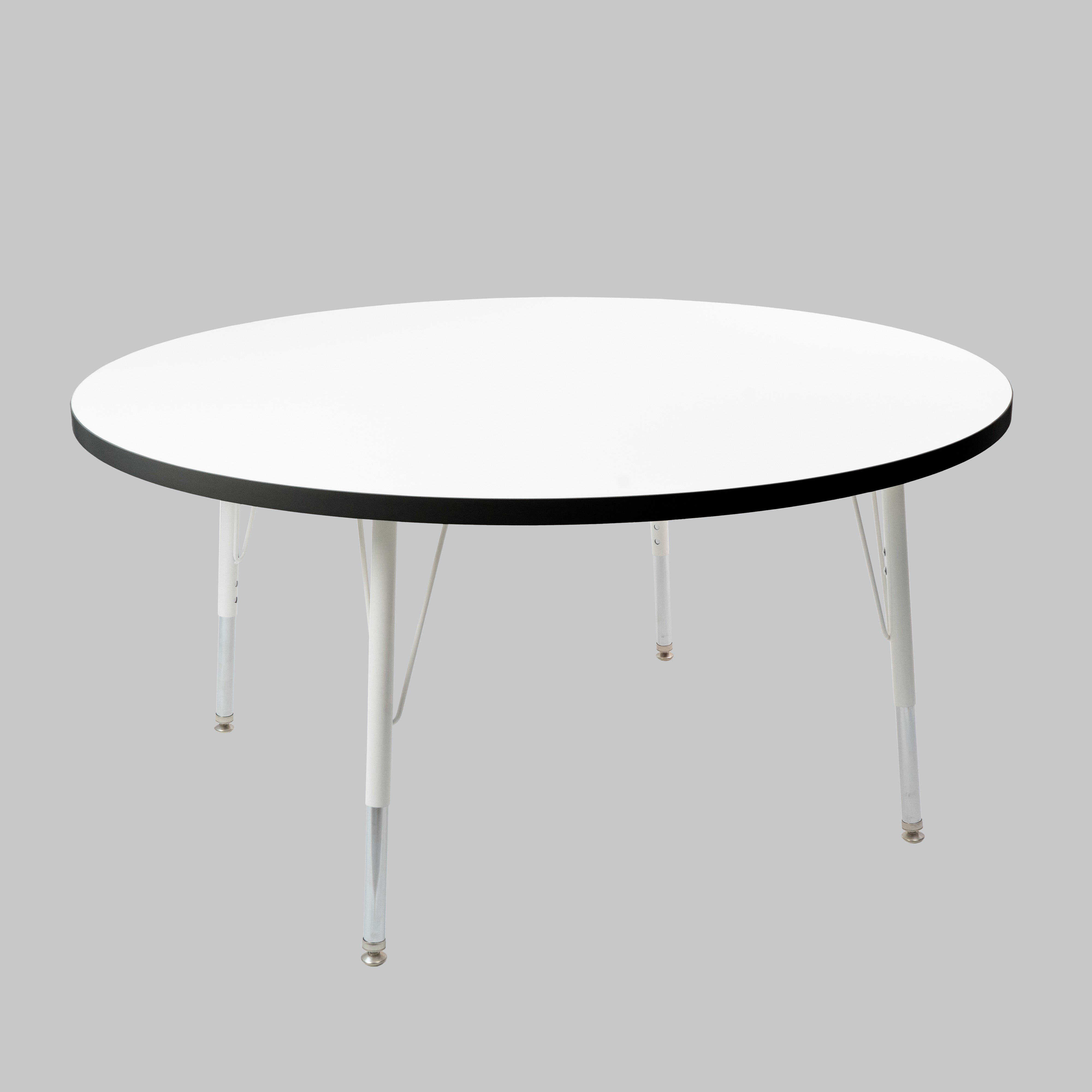 48" Round Thermofused Activity Table with Adjustable Standard Swivel Glide Legs - White/Black/White
