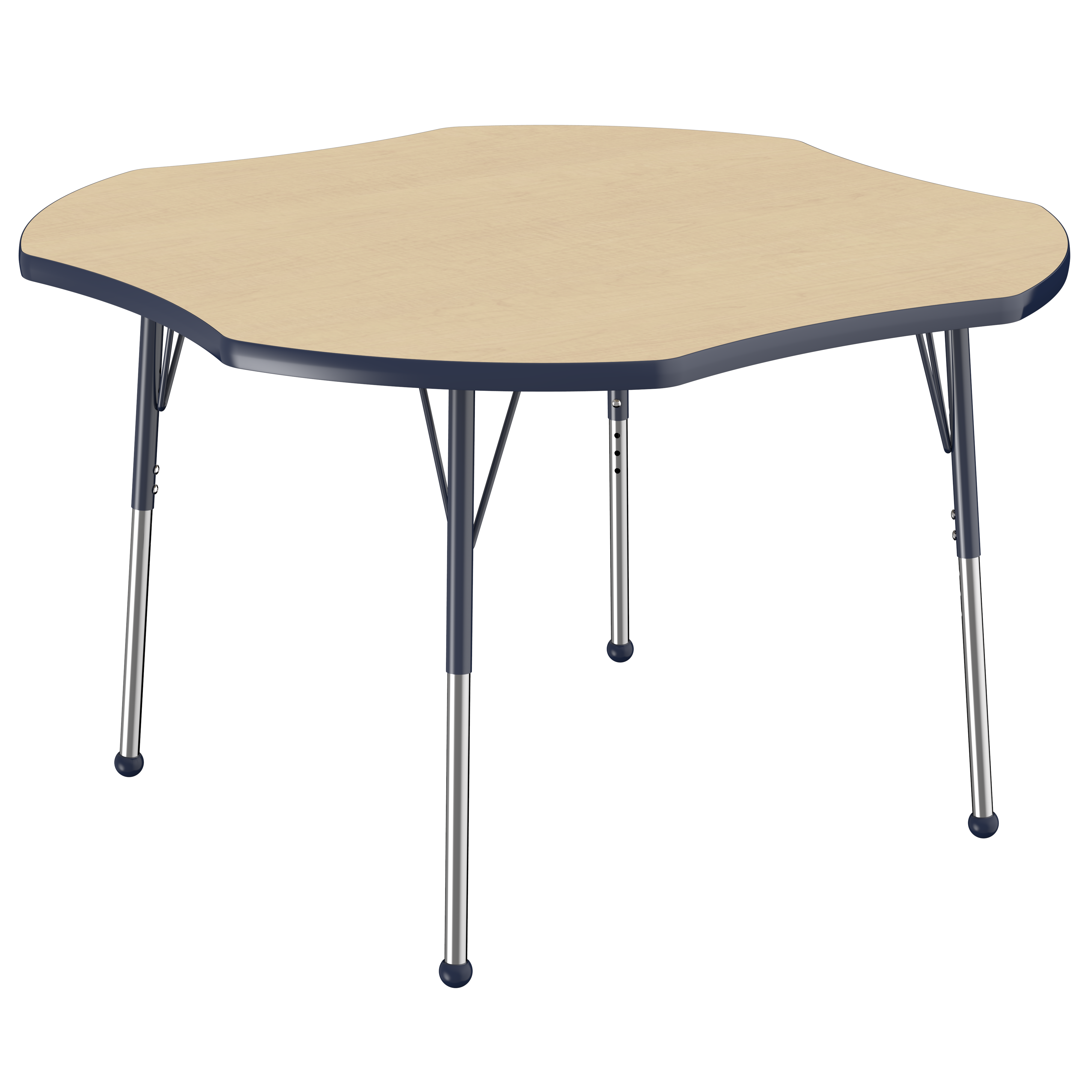 48" x 48" Clover T-Molding Activity Table with Adjustable Standard Ball Glide Legs - Maple/Navy
