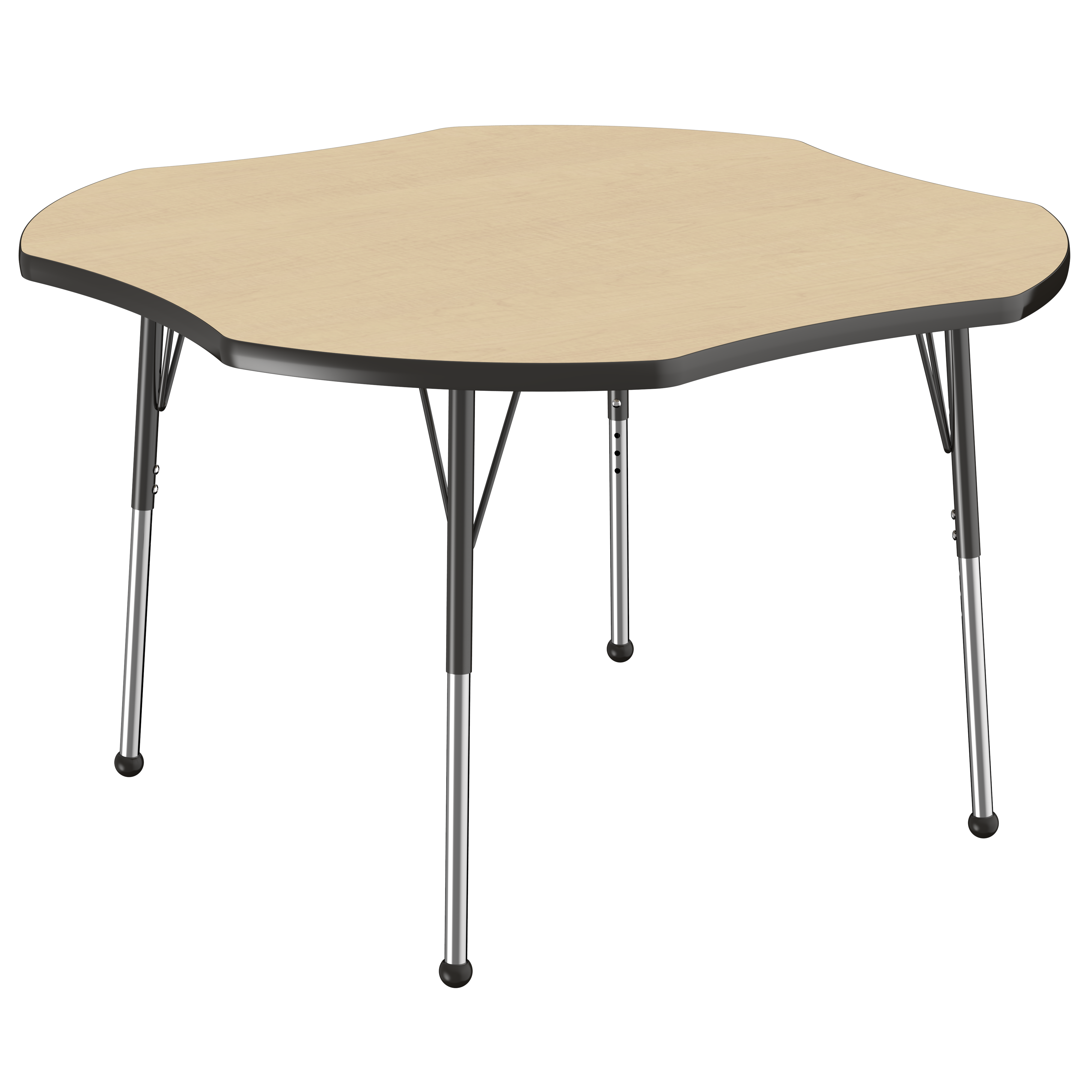 48" x 48" Clover T-Molding Activity Table with Adjustable Standard Ball Glide Legs - Maple/Black