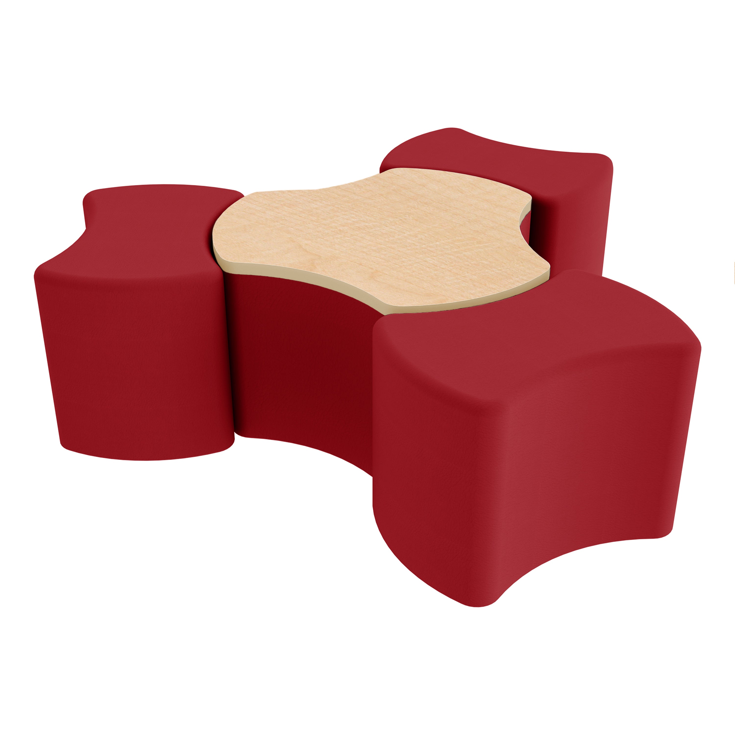 Pro Series Cog Ottoman Table with Bowtie 18" H Seating, 4-Piece Set - Crimson/Maple
