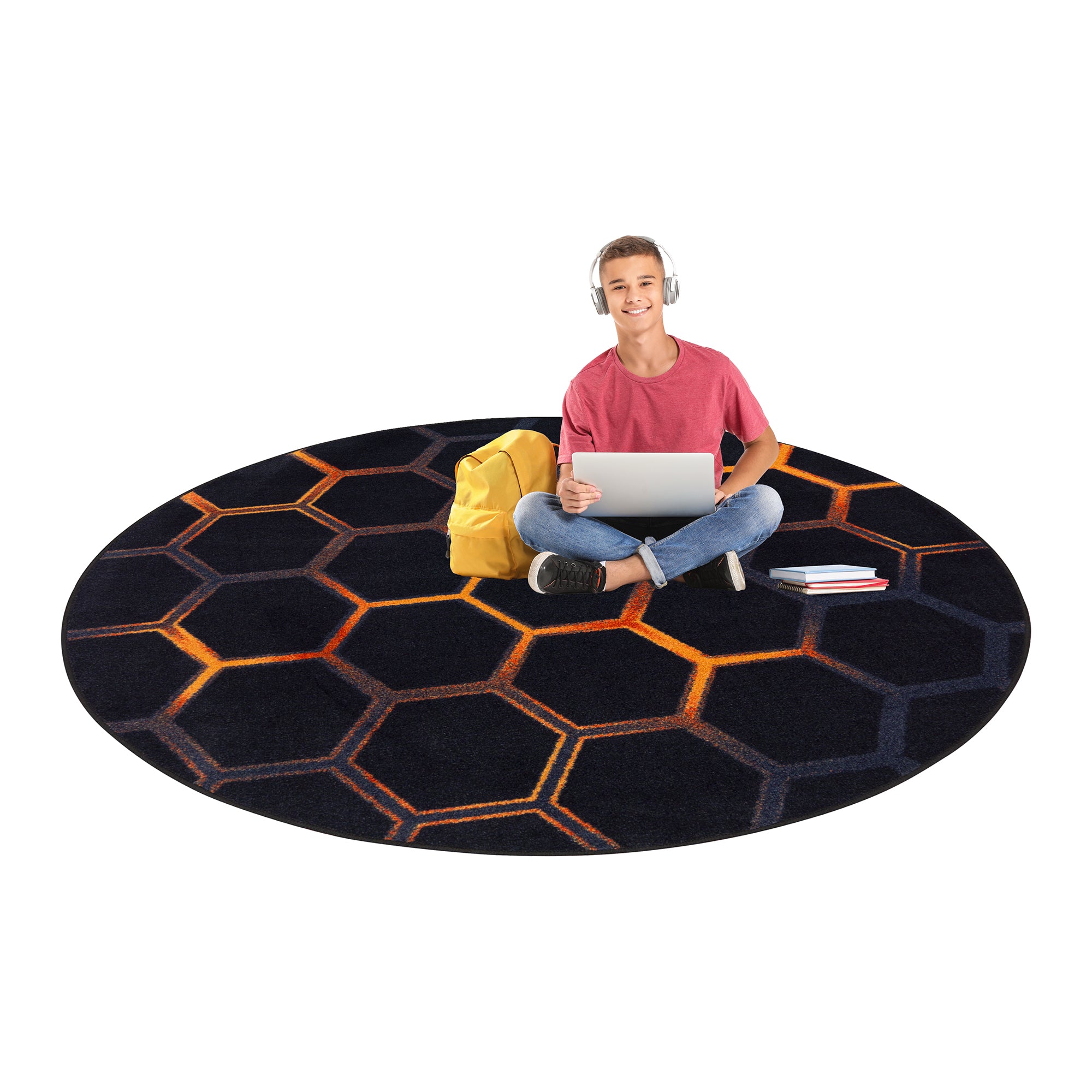 Breakout 7'7" Round area rug in color Tangerine