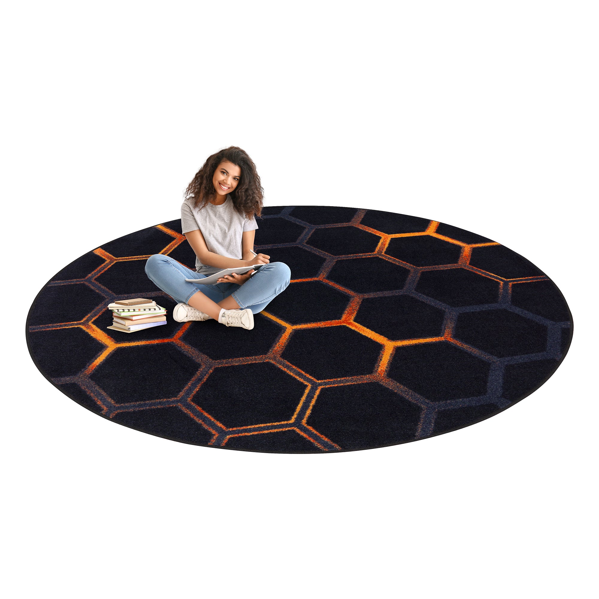 Breakout 7'7" Round area rug in color Tangerine