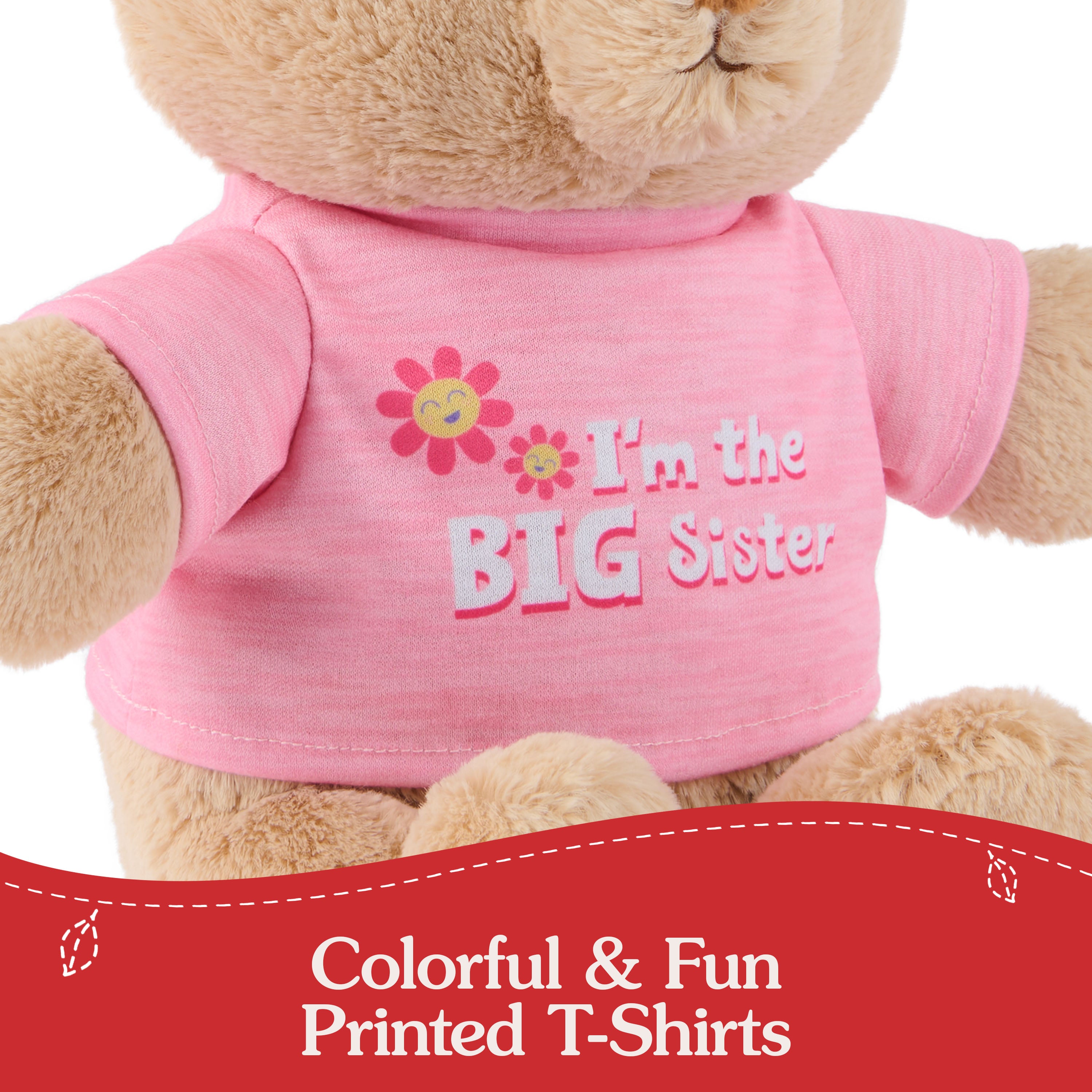GUND “I'm the Big Sister” Sustainable Message Bear with Pink T-Shirt, Teddy Bear Made from 100% Recycled Materials for Ages 1 and Up, Tan, 12”