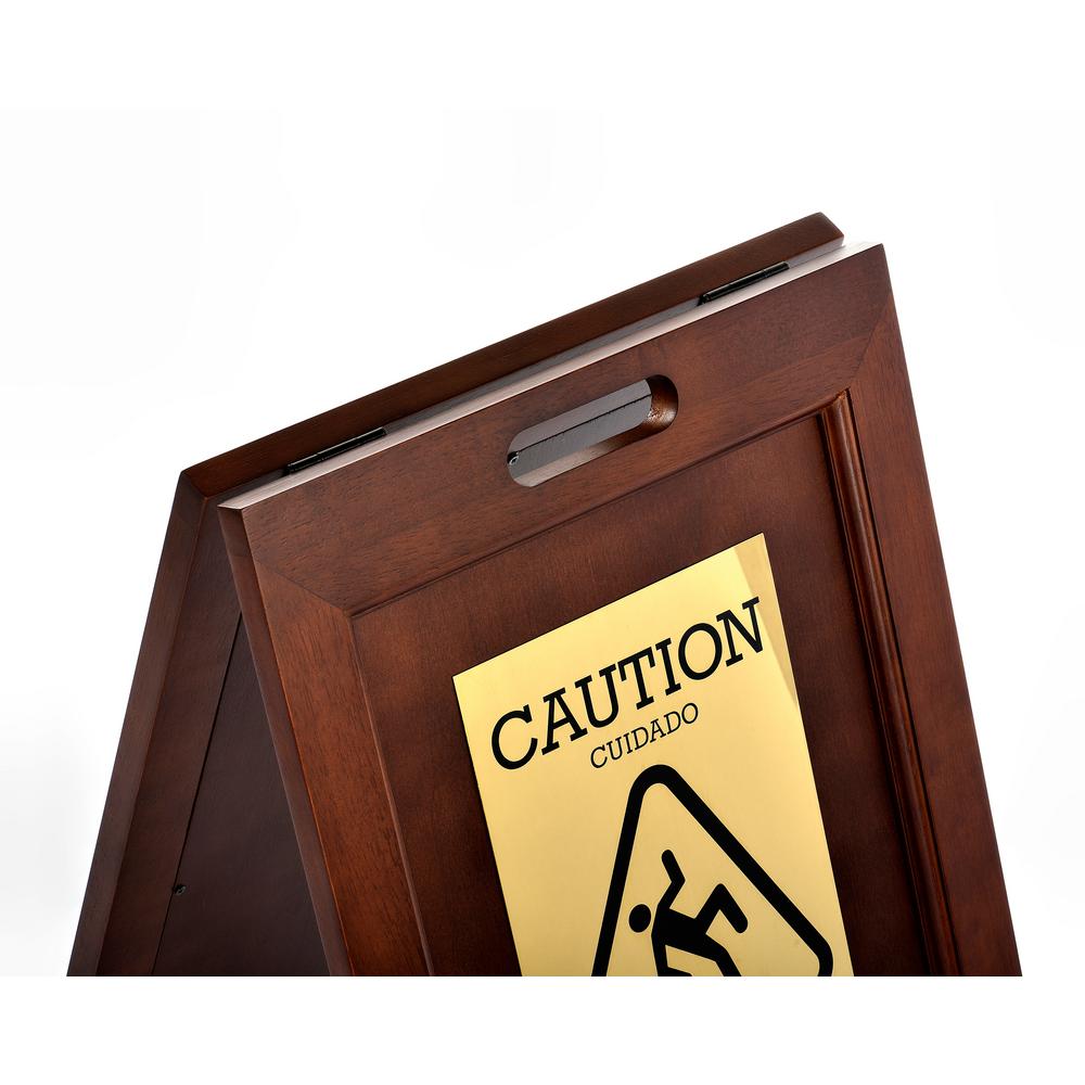 24 in. 2-Sided Brass Plated Wooden Bilingual Wet Floor Sign 2 Pack