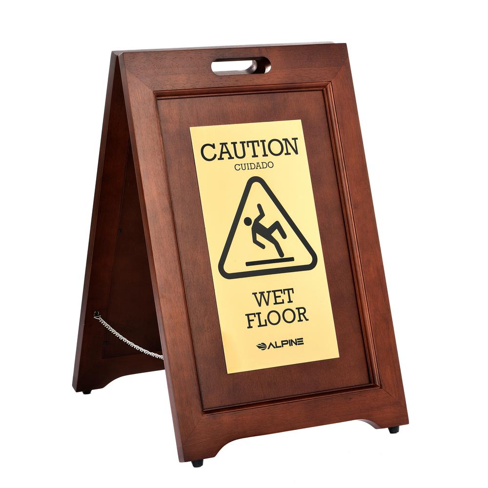 24 in. 2-Sided Brass Plated Wooden Bilingual Wet Floor Sign 2 Pack