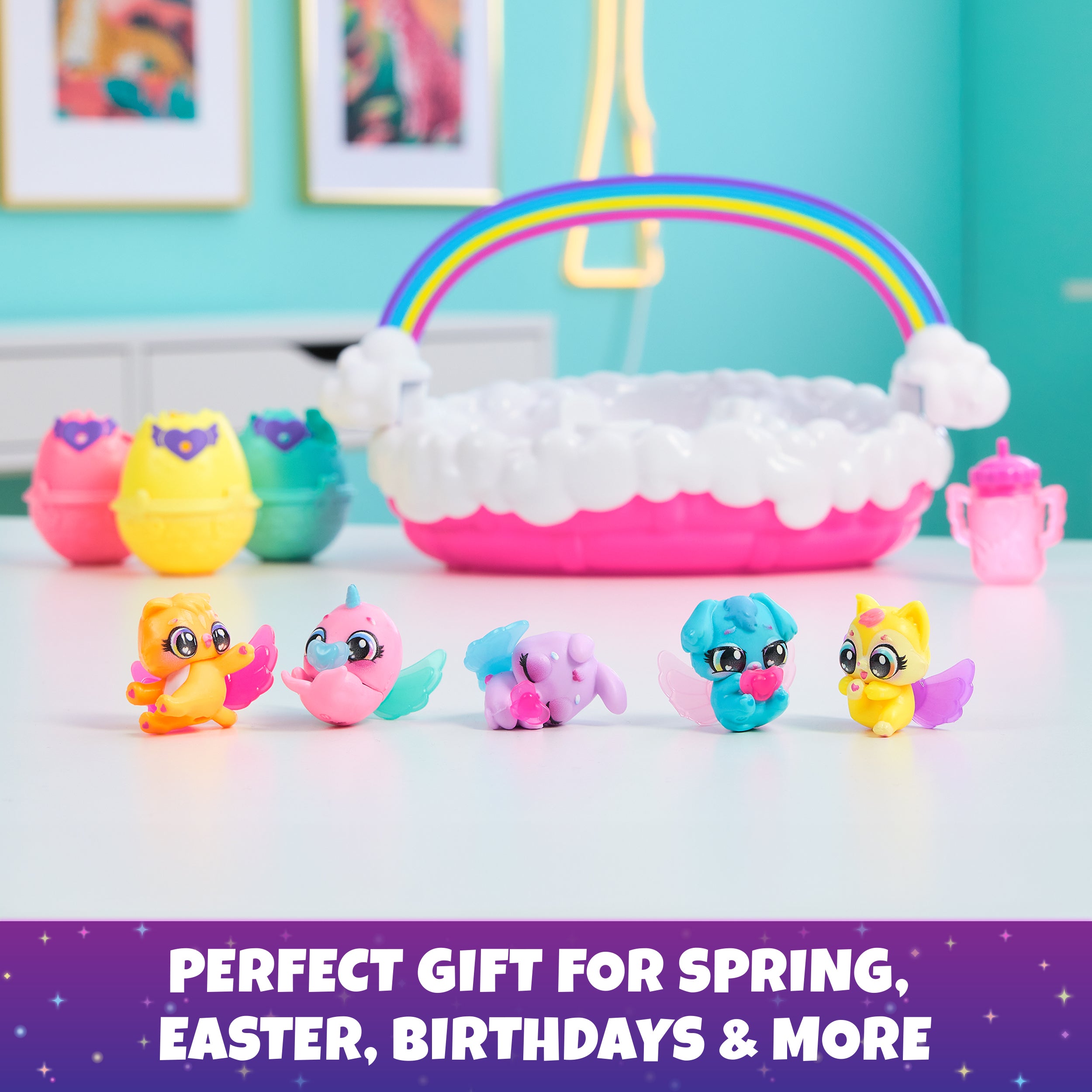 Hatchimals Alive, Neon Rainbow Spring Basket Toy Styles May Vary, 3 Self-Hatching Easter Eggs, Fun Gift & Kids Toys for Girls & Boys Ages 3 and up
