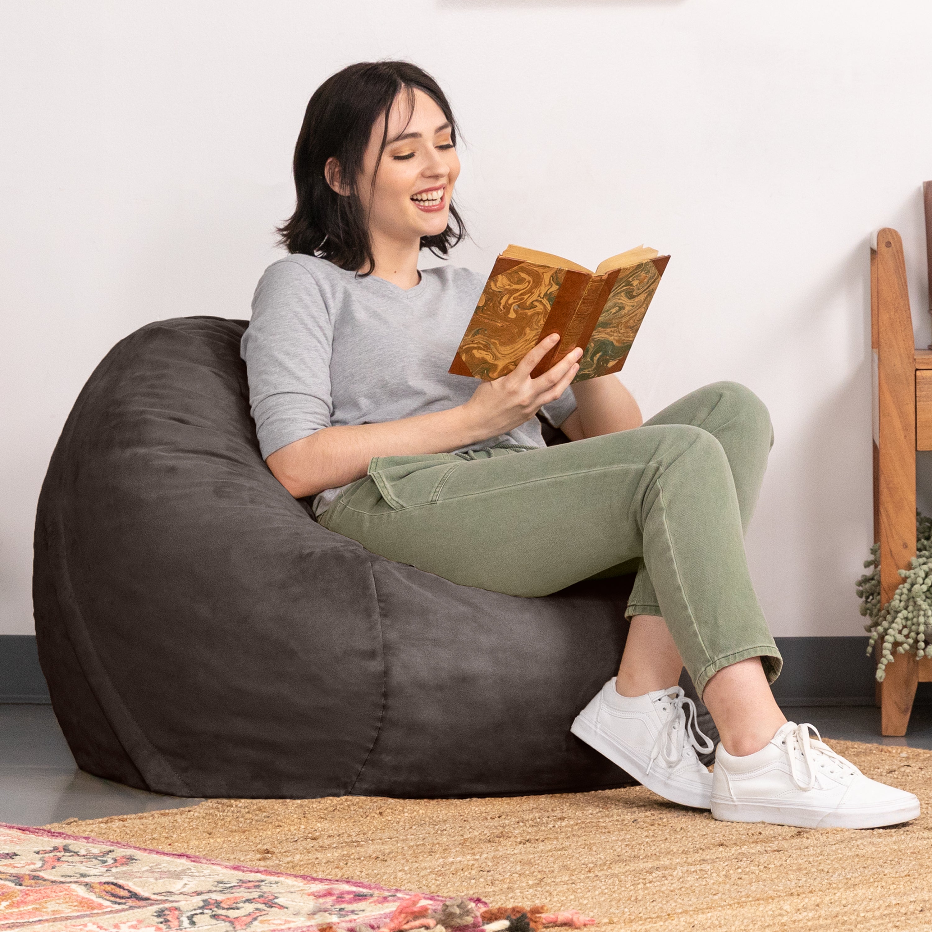 Jaxx Saxx 3 Foot Bean Bag Chair with Removable Cover, Charcoal