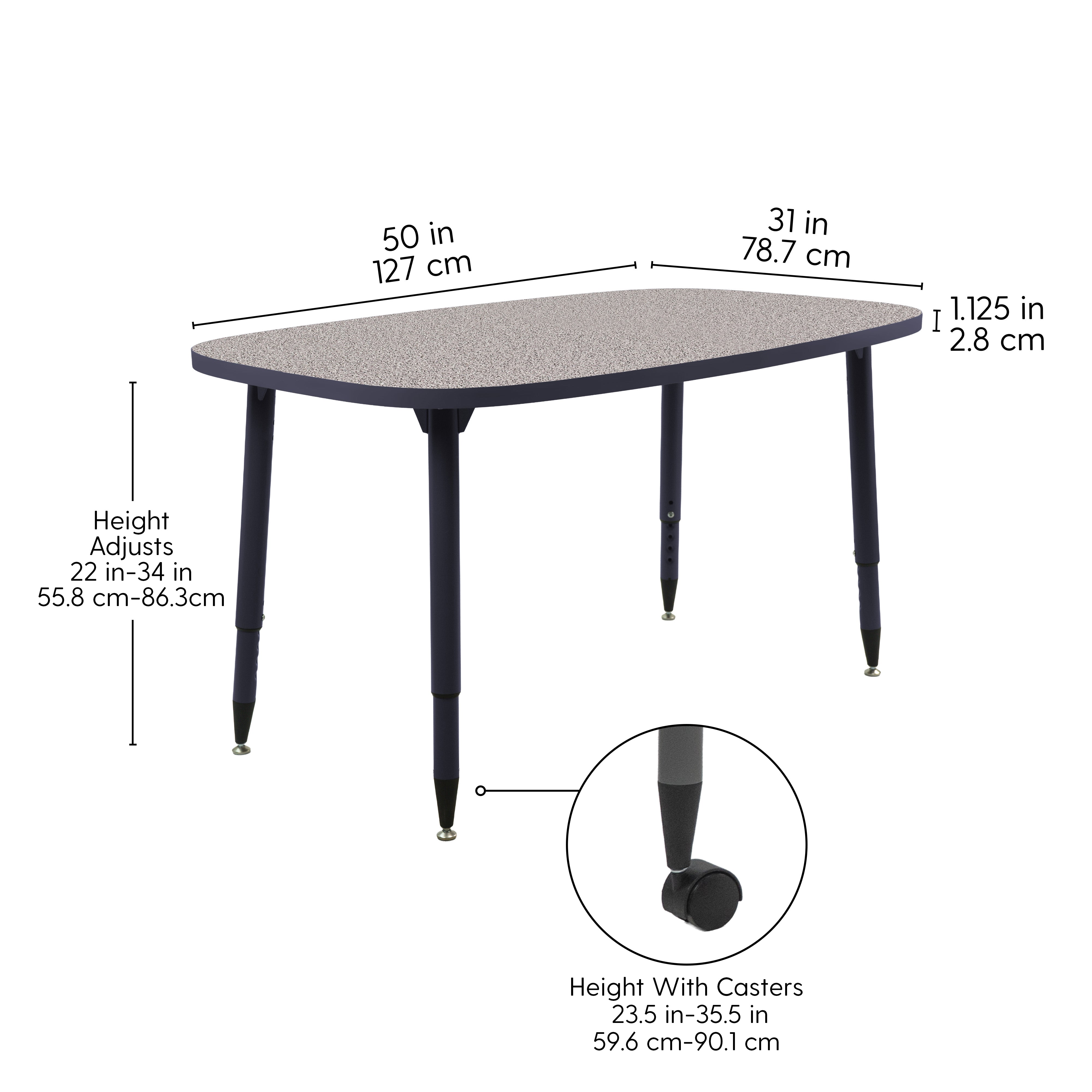 Adapte 31" x 50" Rounded Rectangle Thermofused Activity Table with Adjustable Tapered Legs - Gray/Navy
