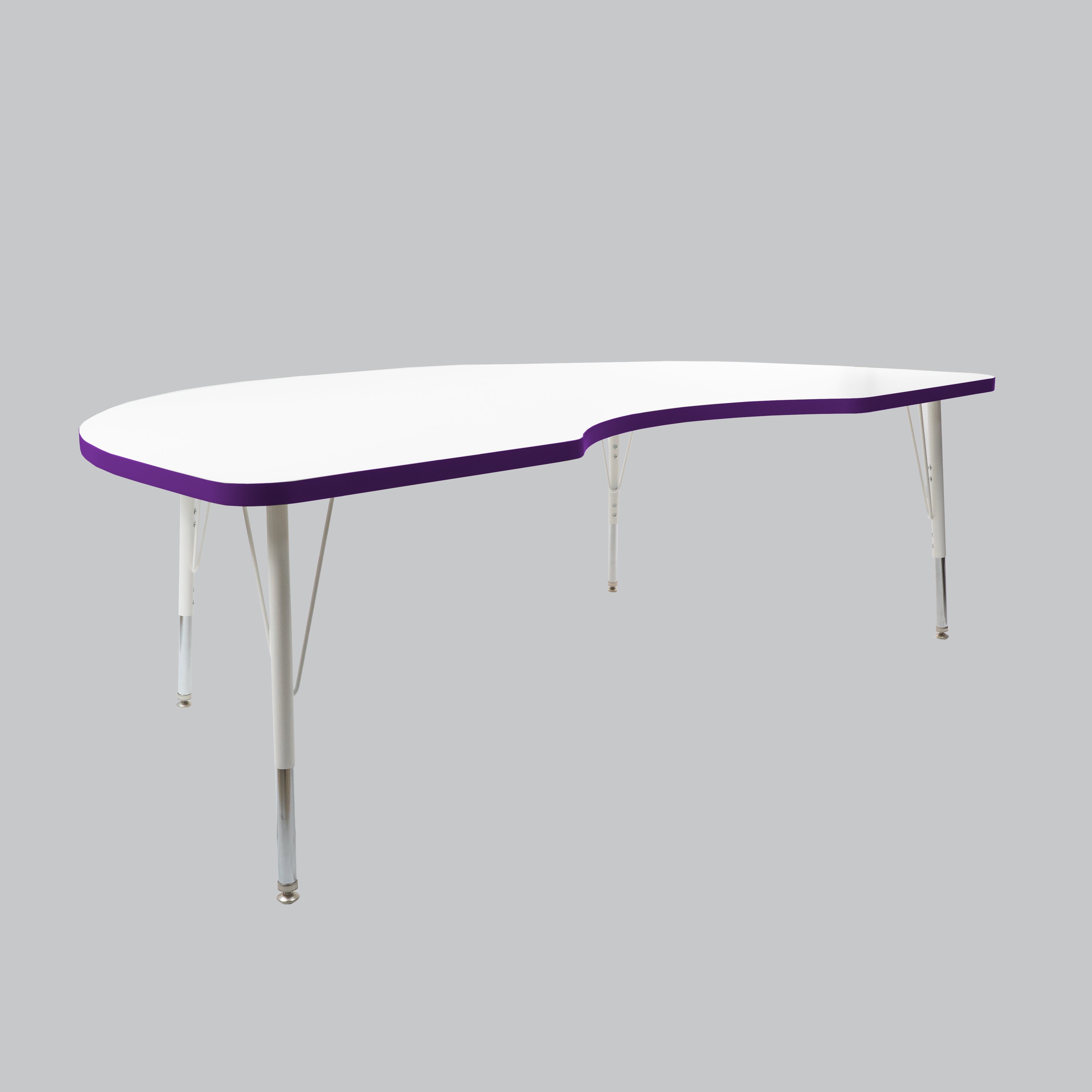 48" x 72" Kidney Thermofused Activity Table with Adjustable Standard Swivel Glide Legs - White/Eggplant/White