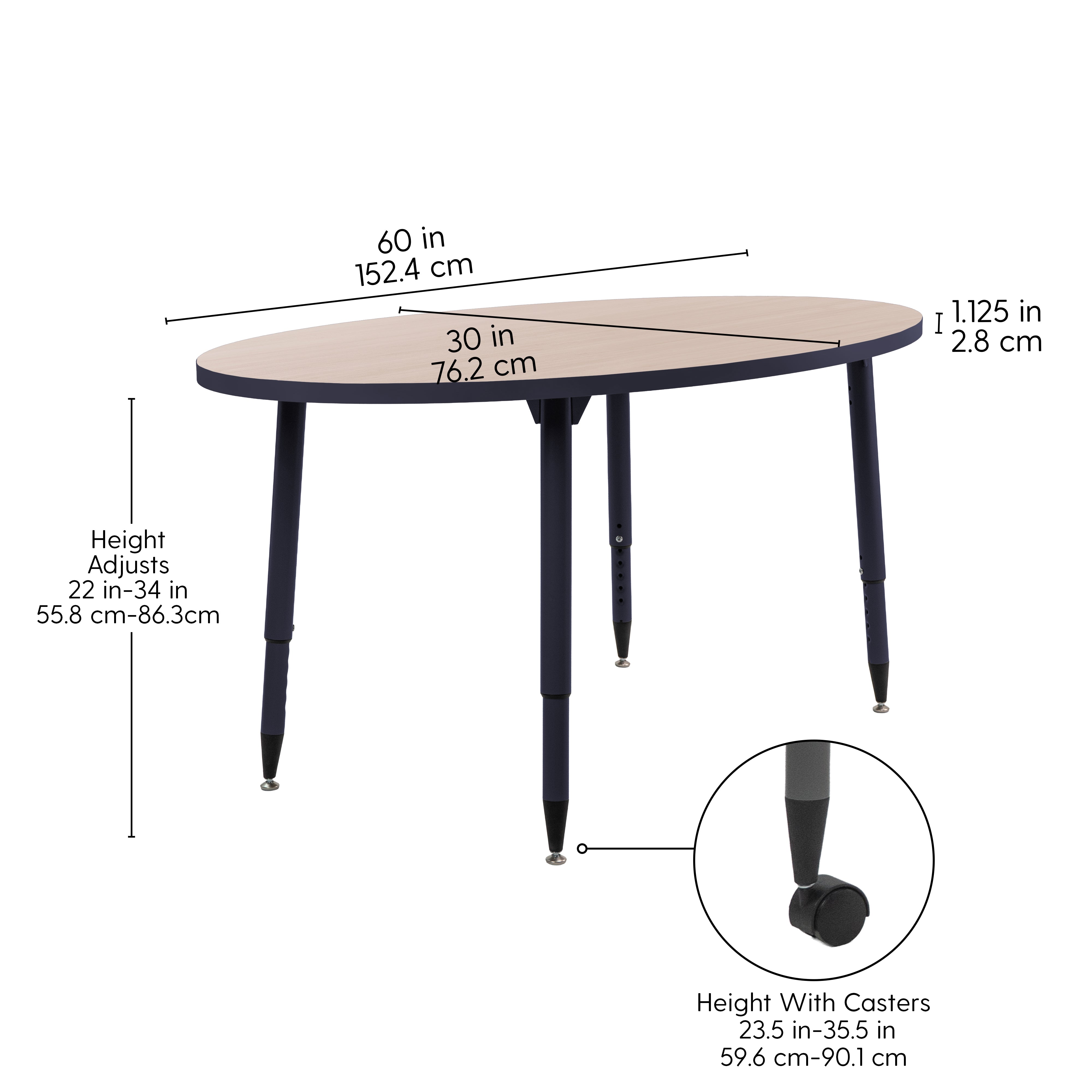 Adapte 30" x 60" Oval Thermofused Activity Table with Adjustable Tapered Legs - Asian Sand/Navy