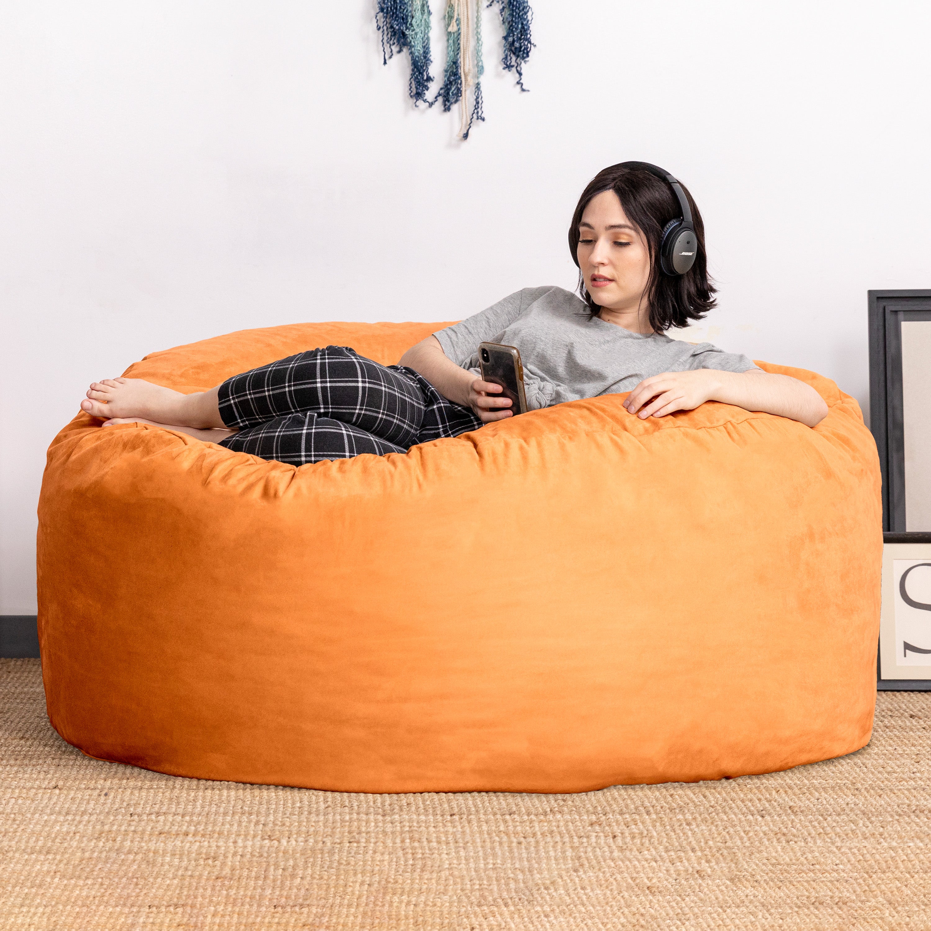 Jaxx Saxx 5 Foot Large Bean Bag w/ Removable Cover, Mandarin
