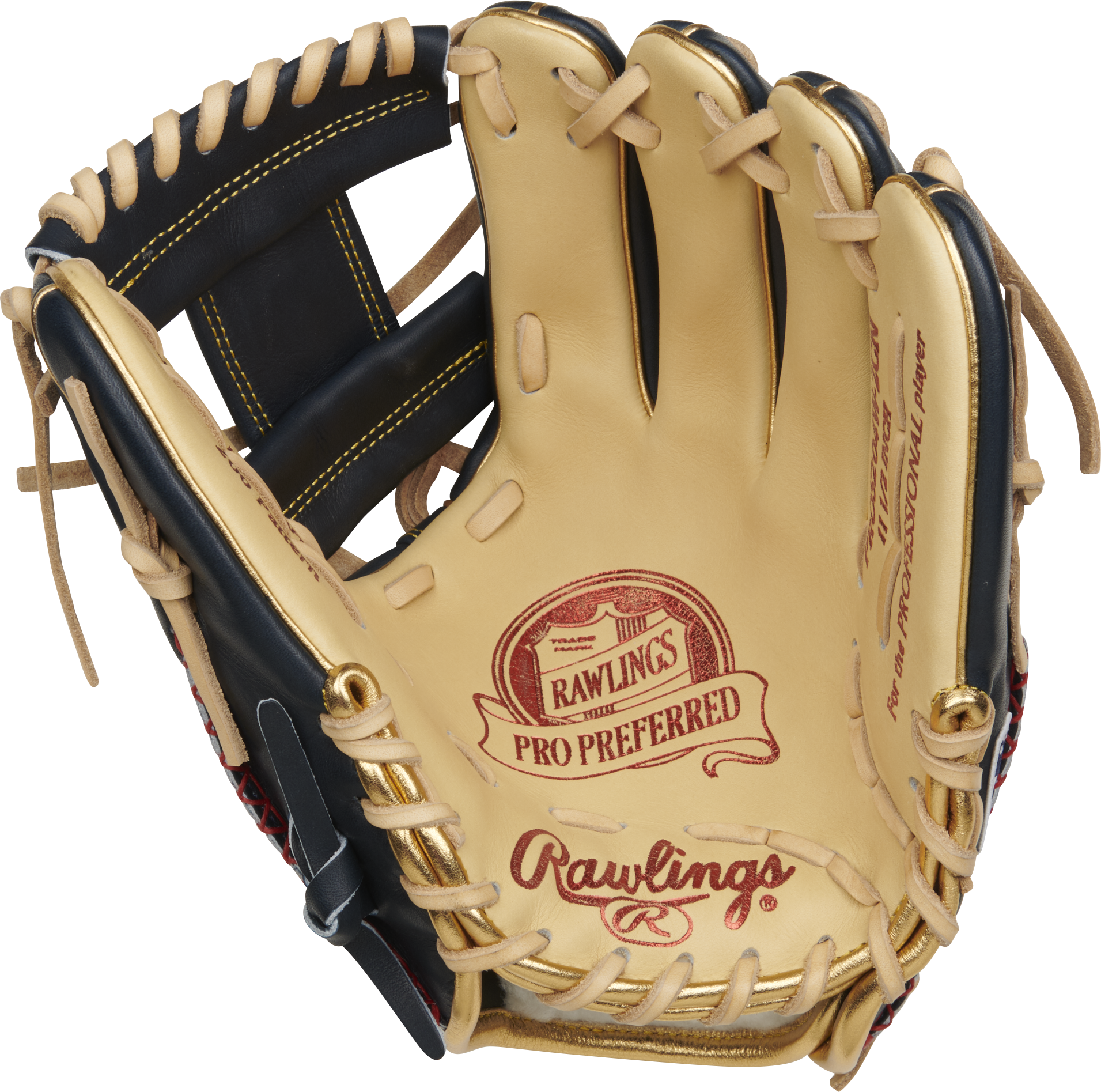 Rawlings Pro Preferred Series 11.5-Inch Baseball Glove - Right Hand Thrower - Camel/Navy