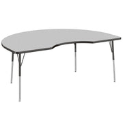 48" x 72" Kidney Thermofused Activity Table with Adjustable Standard Swivel Glide Legs - Gray/Black