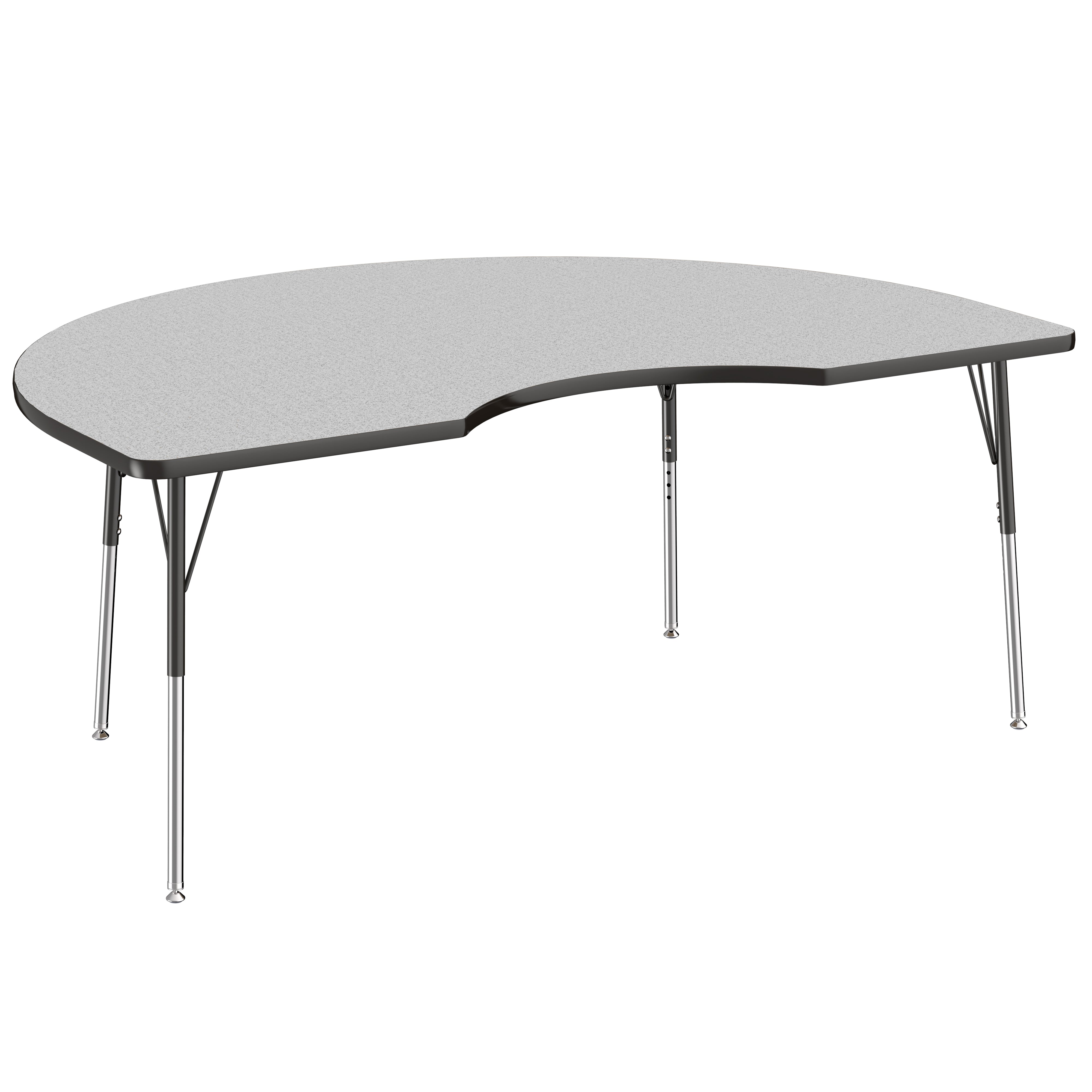 48" x 72" Kidney Thermofused Activity Table with Adjustable Standard Swivel Glide Legs - Gray/Black