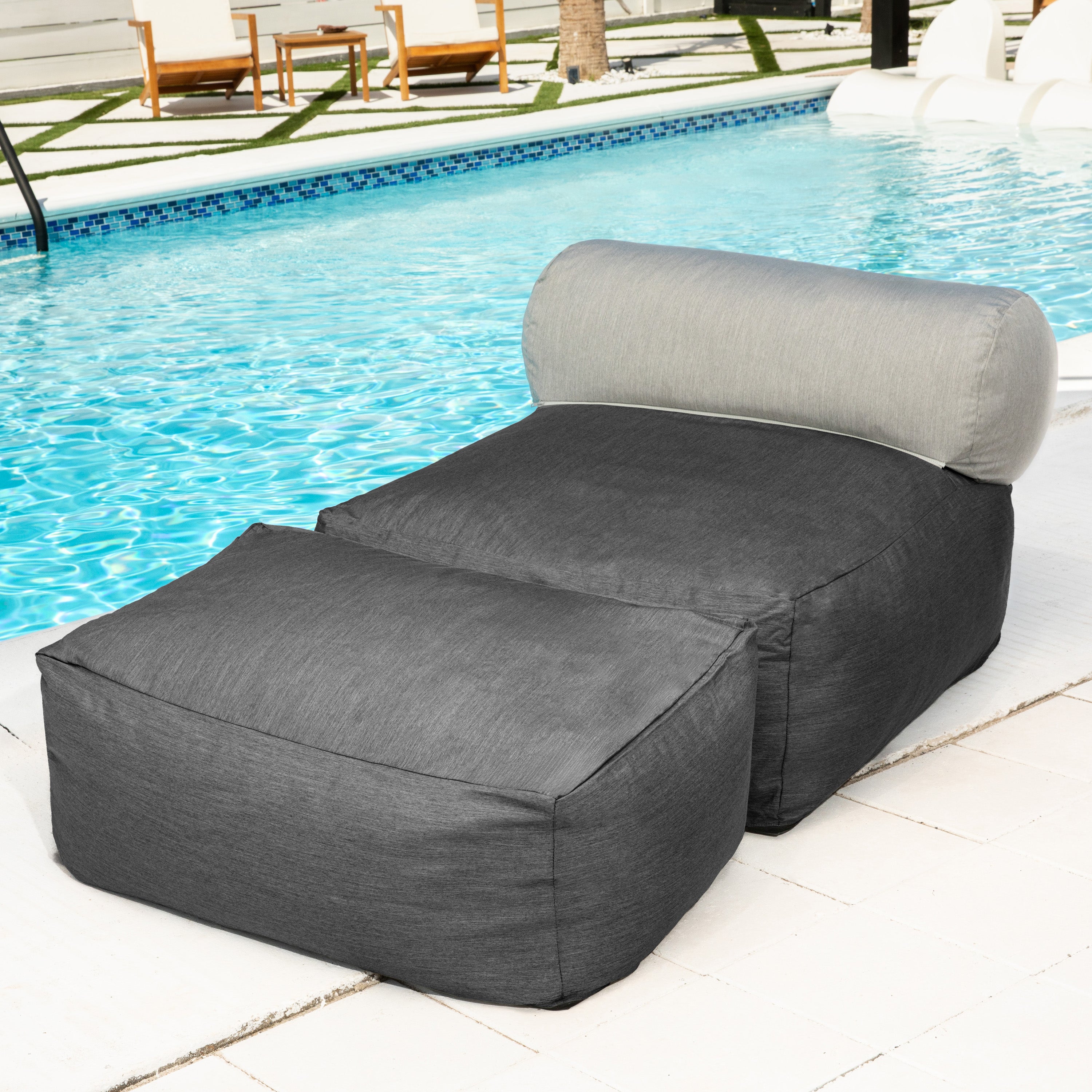 Jaxx Tybee Large Outdoor Lounge w/ Bolster and Ottoman - Sunbrella Charcoal