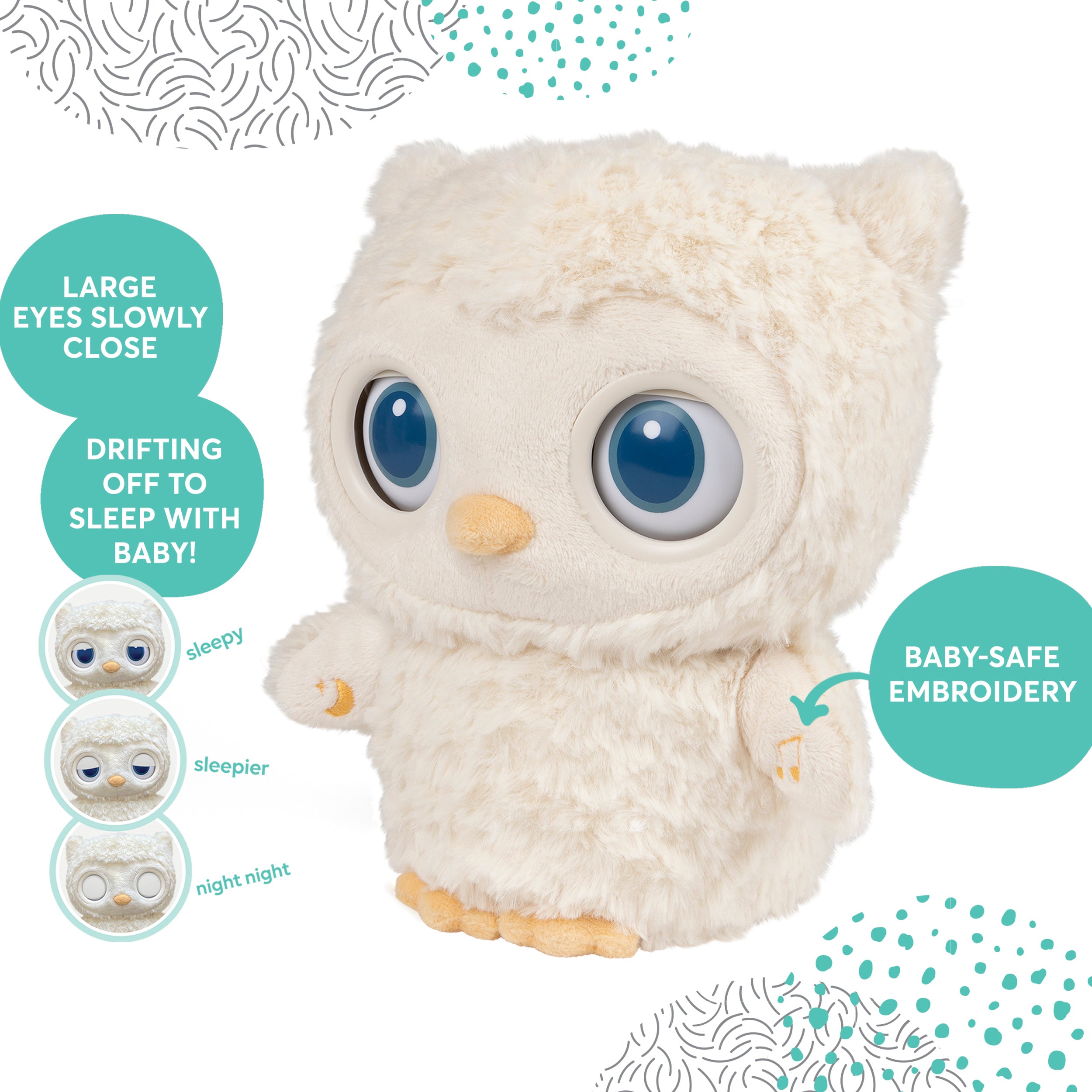 GUND Baby Sleepy Eyes Owl Bedtime Soother Plush Owl Stuffed Animal Night Light & Sound Machine for Baby Boys and Girls, 8”