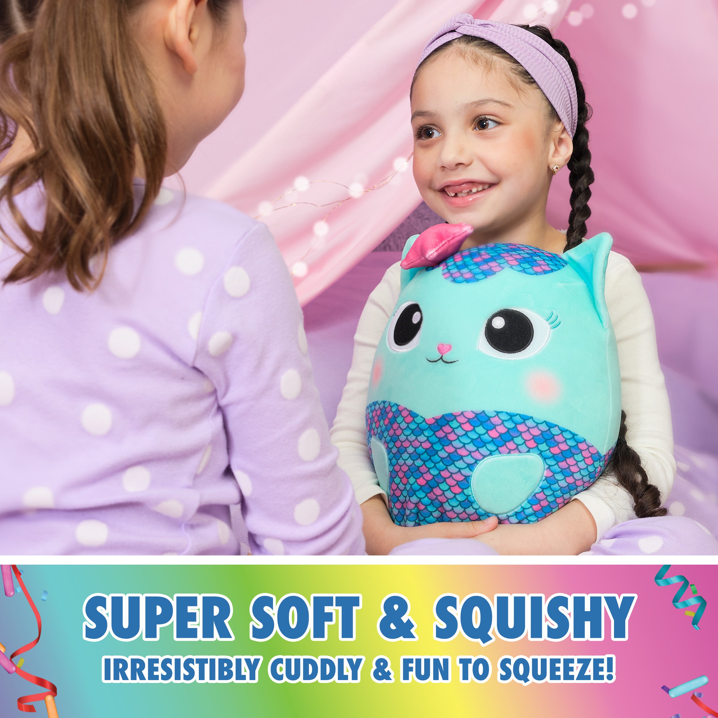 Gabby’s Dollhouse Official MerCat Squishy Plush Toy, Cat Stuffed Animal, Squishy Toys for Ages 1 & Up, Blue, 12”