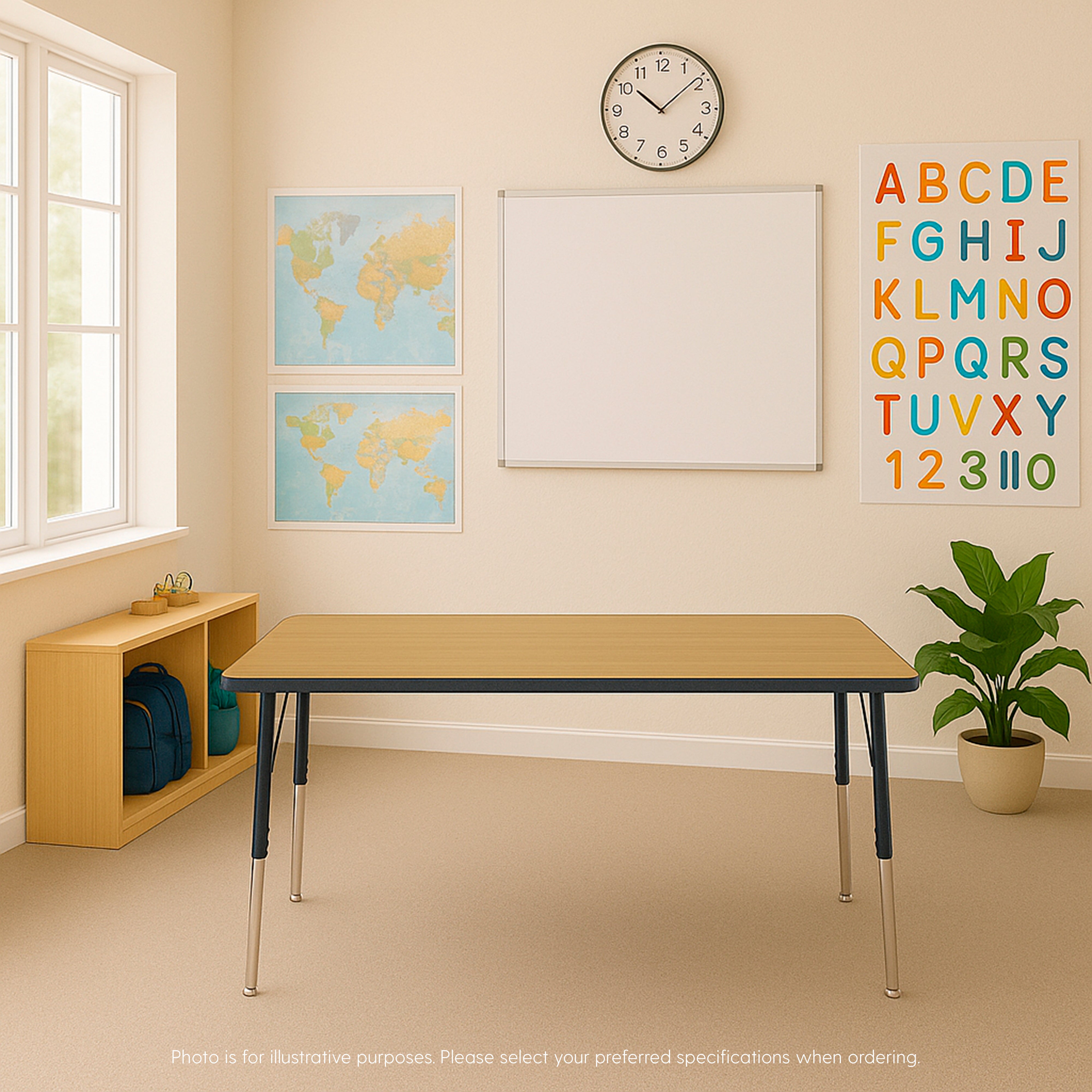 30" x 60" Rectangle T-Molding Activity Table with Adjustable Standard Swivel Glide Legs - Pasadena Oak/Navy