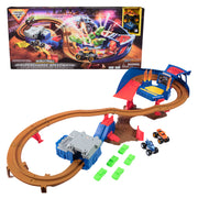 Monster Jam, Supercharge Speedway Playset, Megalodon and El Toro Loco Die-Cast Monster Trucks, Light Up World Finals Track Kids Toys for Boys Ages 3+