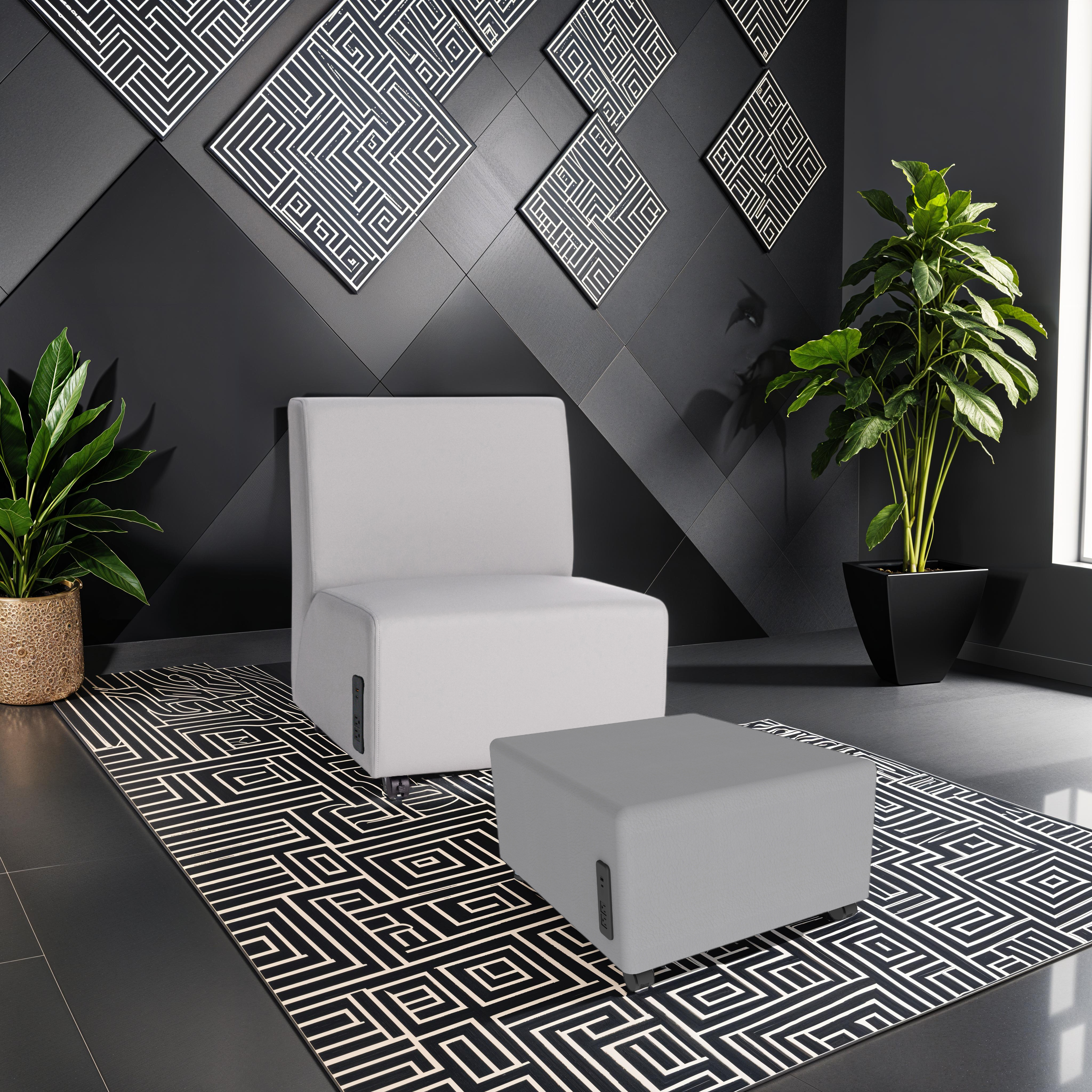Pro Series Upholstered Square Mobile Ottoman with Tech Panel - Gray