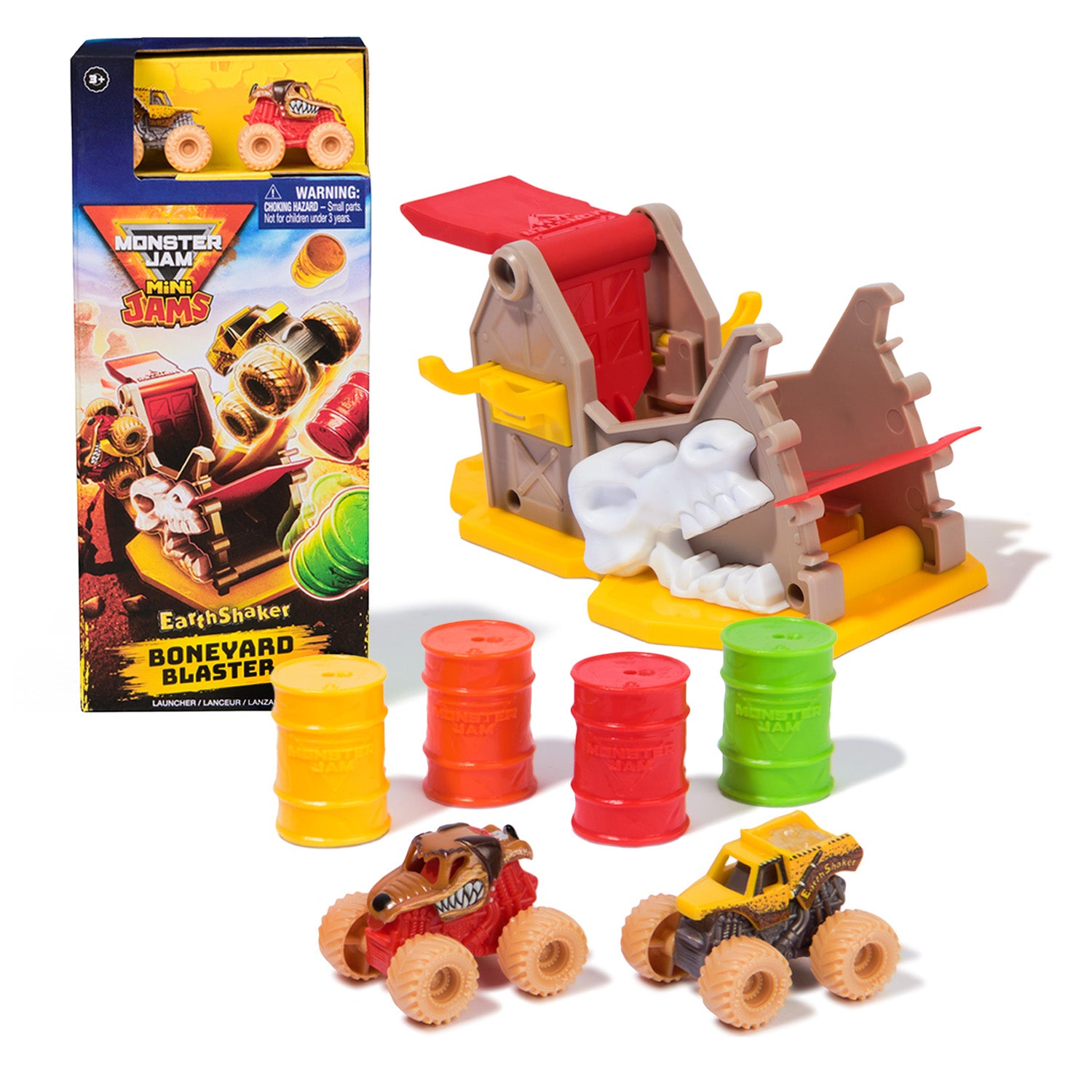 Monster Jam Mini Jams, Earthshaker Boneyard Blaster Playset with 2 Minis Monster Jam Monster Truck, Kids Toys For Ages 3 and Up