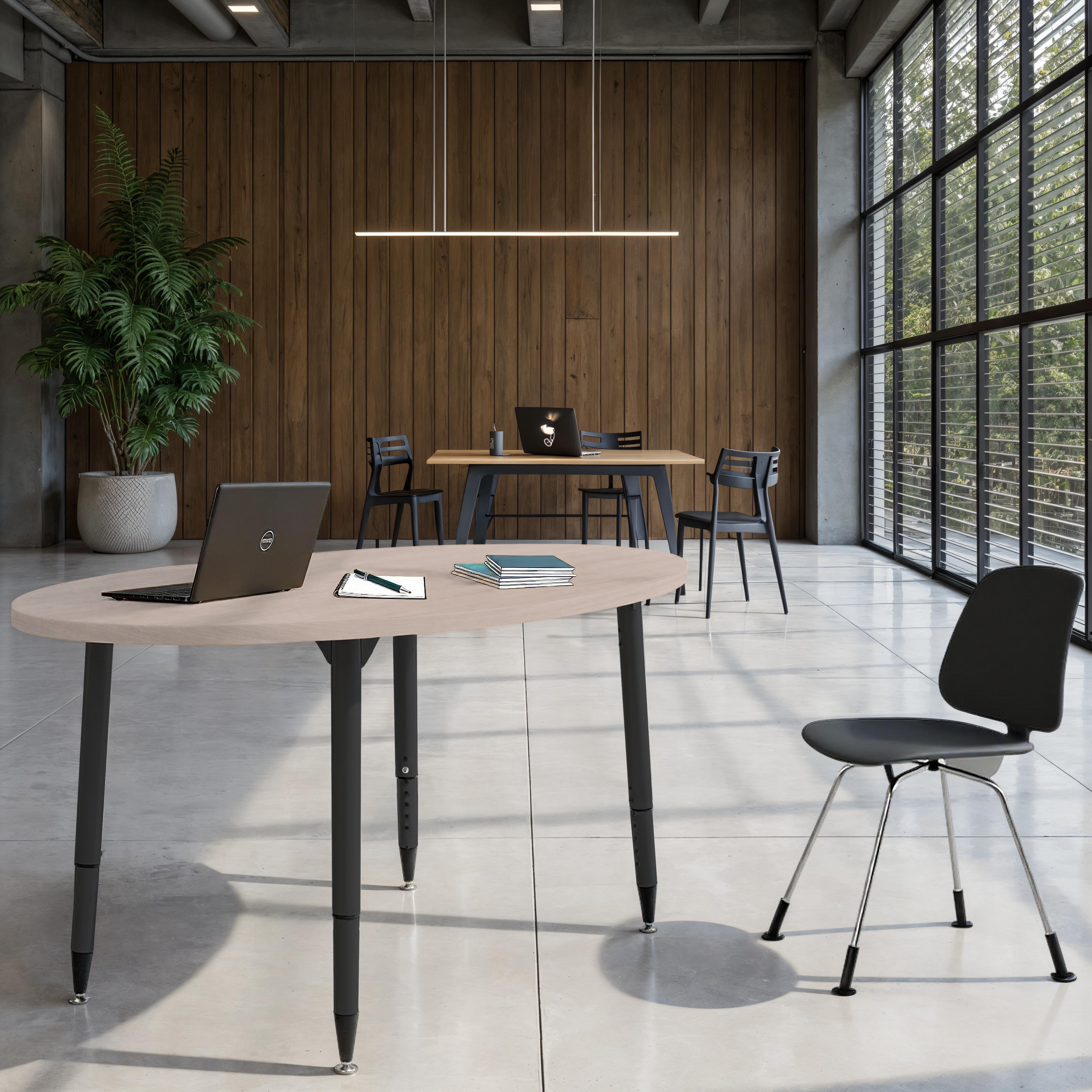 Adapte 30" x 60" Oval Woodgrain Activity Table with Adjustable Tapered Legs - Asian Sand/Black