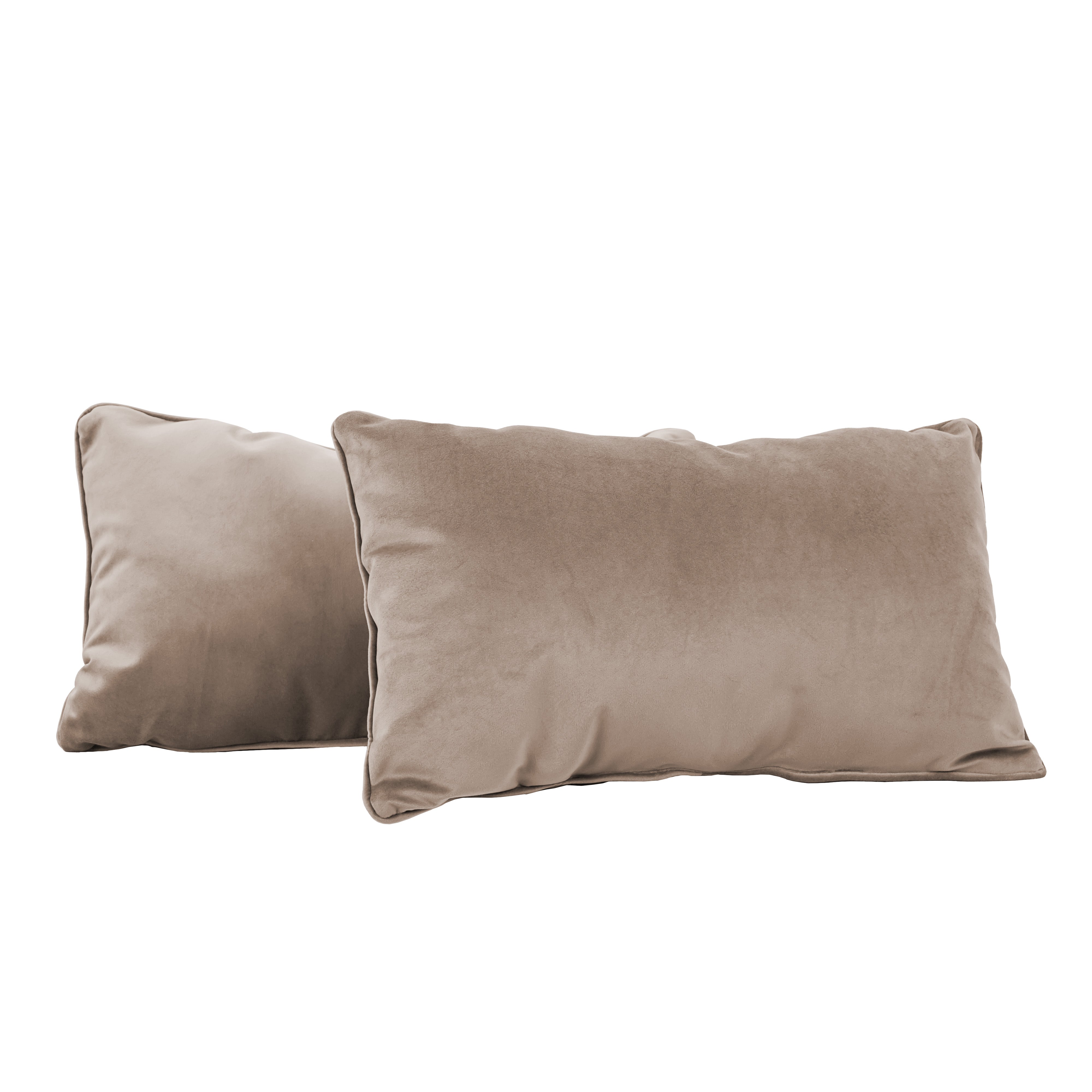 12" x 20" Rectangle Lumbar Microfiber and Faux Leather Pillow with Piping, 2-Piece - Caffe