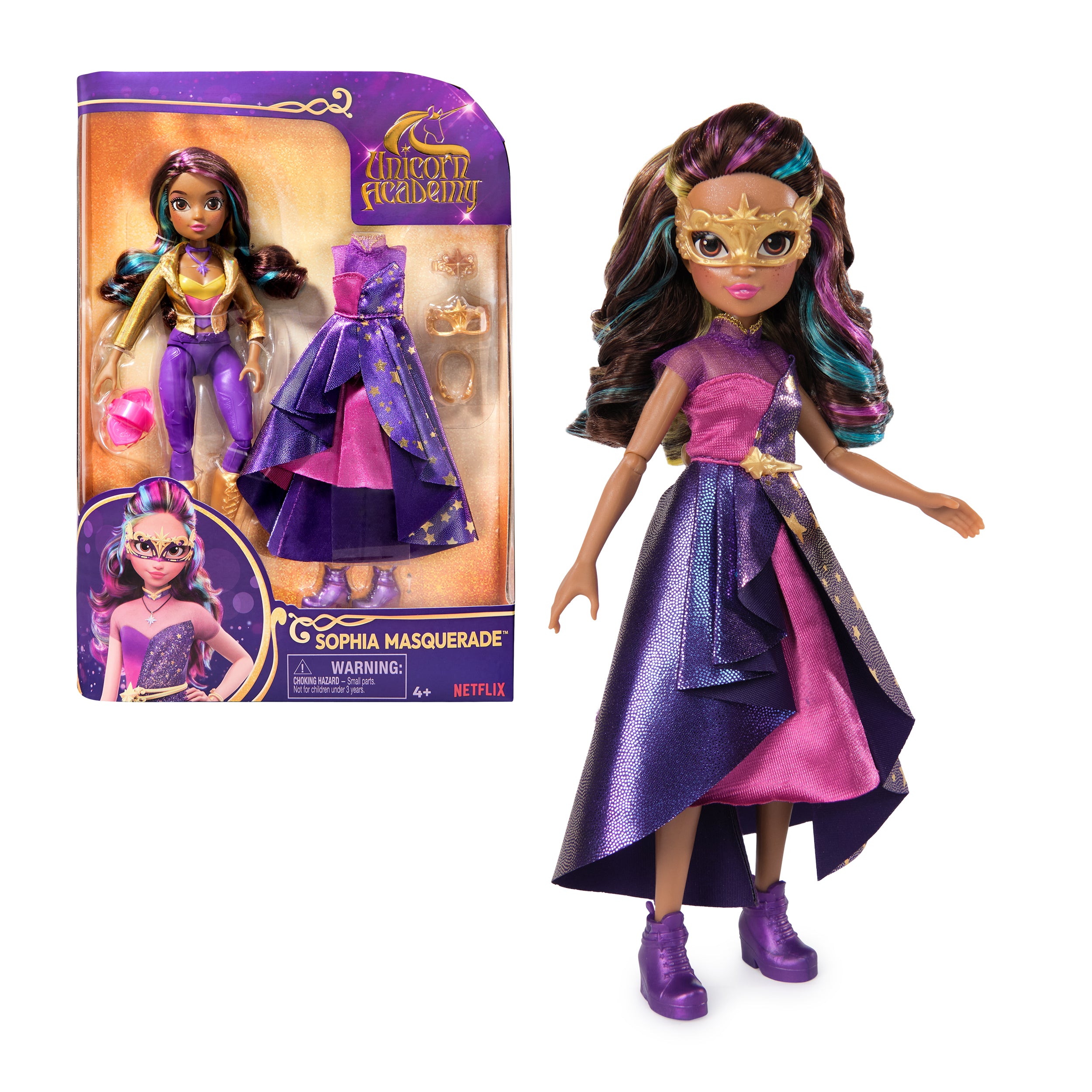 Unicorn Academy, Sophia Masquerade Ball Doll with 9 Accessories, 9.5”, Dolls & Unicorn Toys for Girls