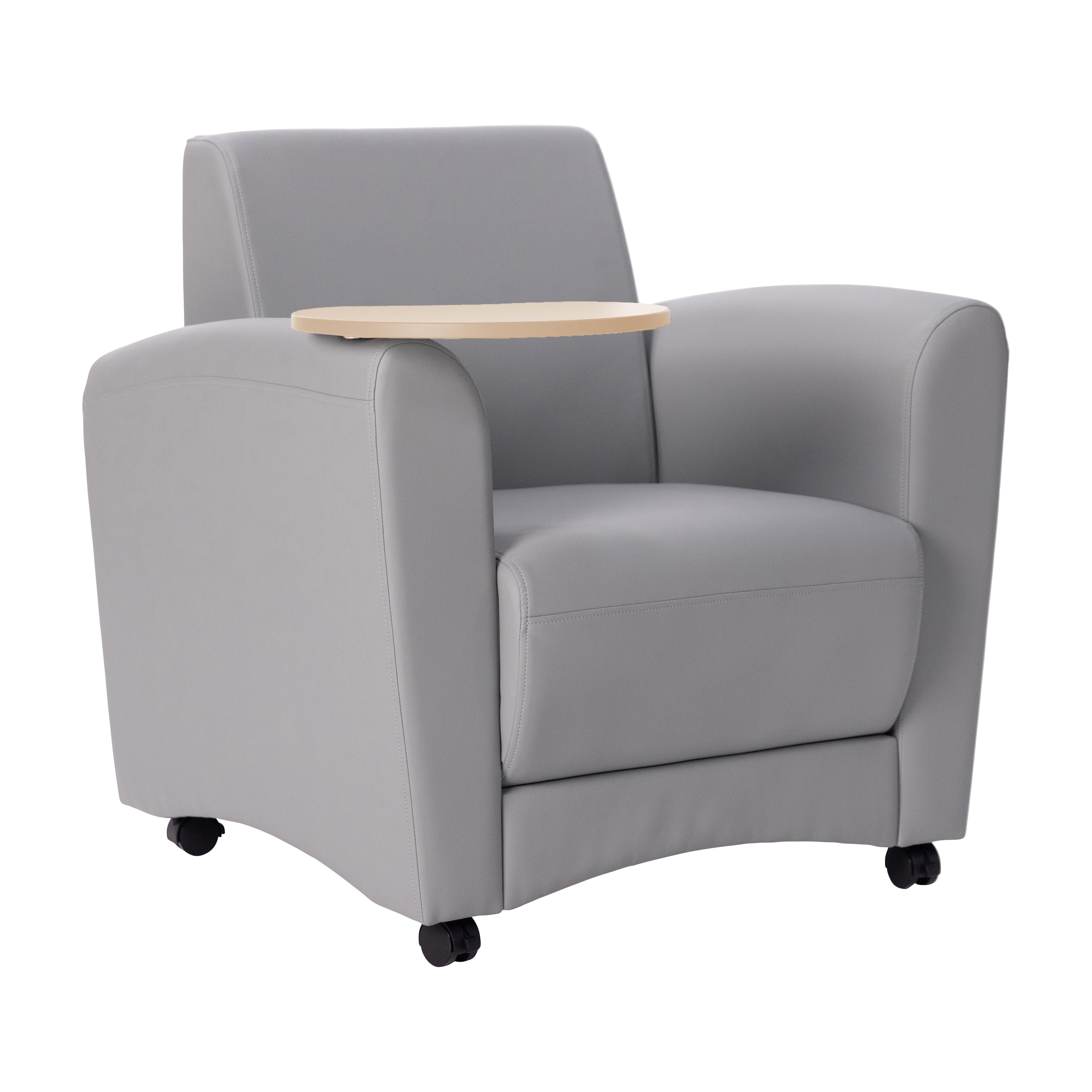Pro Series Upholstered Common Area Chair with Tablet - Gray/Maple Grain
